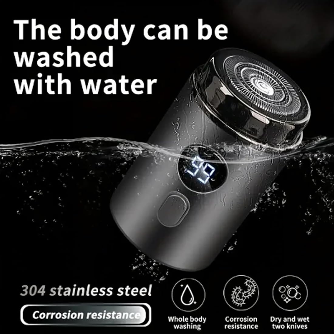 Vishopee 2025 Mini Portable Electric Shaver for Men & Women - Wet/Dry USB Rechargeable Shaver with LED Display & IPX7 Waterproof - Travel, Gym, Home Use (Gold)