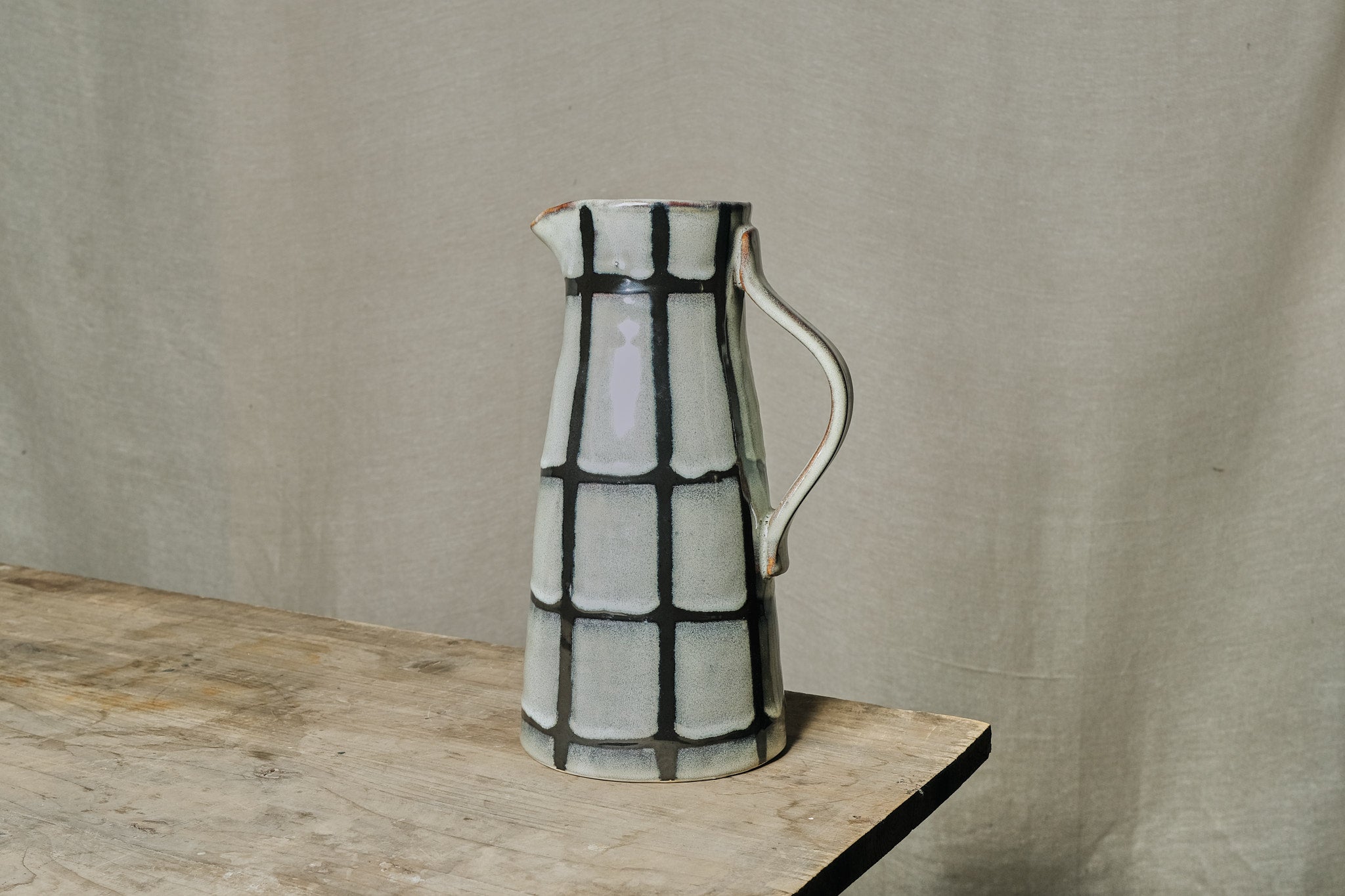 Vintage Checked Stoneware Jug - Handcrafted Ceramic Pitcher for Water, Milk, or Juice | Perfect for Farmhouse Decor, Rustic Kitchen, and Antique Collectibles