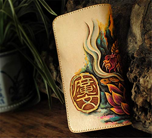 Handmade 3D Genuine Leather Biker Wallet for Men - Custom Engraved & Hand-Painted Long Leather Wallet with Golden Toad Design - Perfect for Motorcycle Riders, Gift Giving & Everyday Use