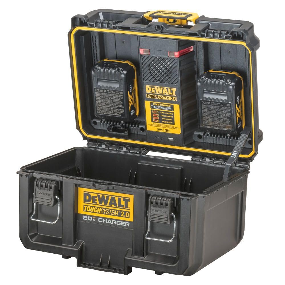 DEWALT Toughsystem 2.0 20V Dual Port Fast Charger (DWST08050) - Power Tool Battery Charger for Construction & DIY Projects