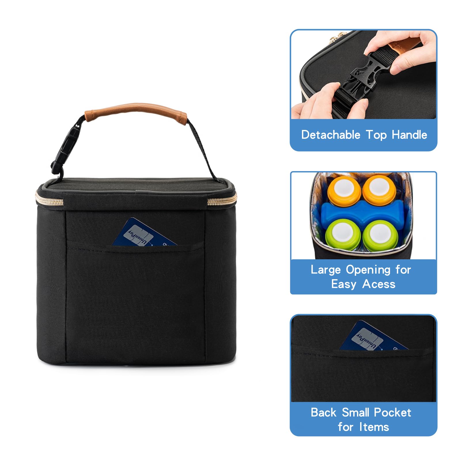 Insulated Bottle Cooler Bag with Ice Pack - Fits 4 Large 5oz Baby Bottles, Perfect for Nursing Moms & Daycare - Black | Ideal for Breastmilk Storage, Baby Formula Transport & On-the-Go Temperature Control