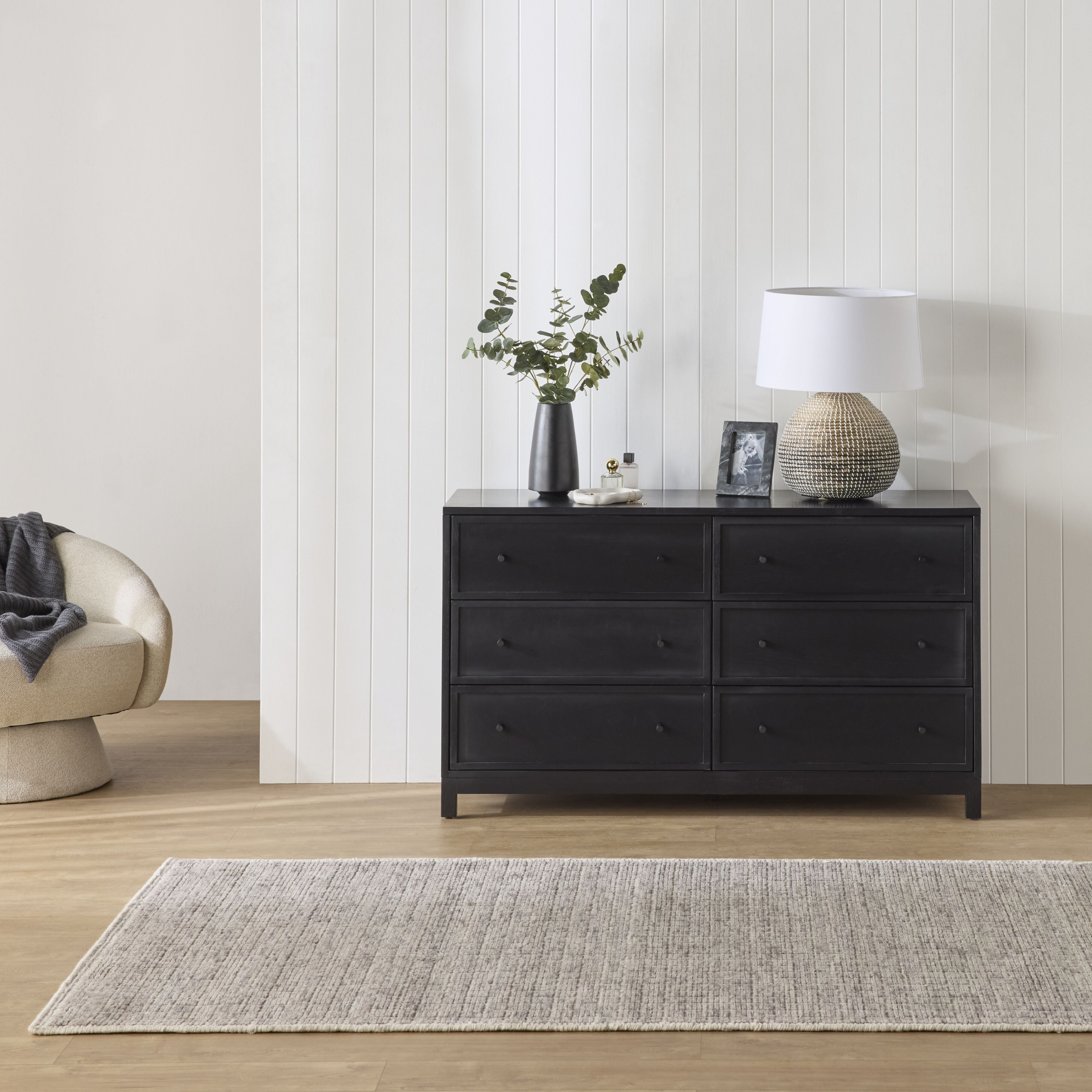 Avalon 6-Drawer Dresser Chest - Black Wooden Storage Cabinet for Bedroom, Closet Organization & Home Decor