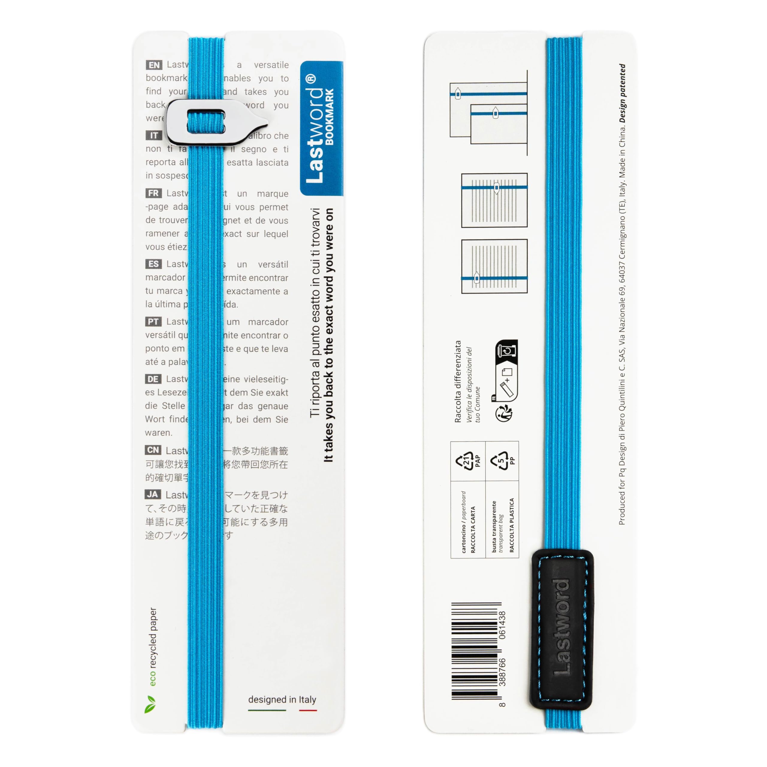 Elastic Bookmark for Books - Durable & Stylish Bookmark for Women, Men & Kids - Made in Italy - Perfect for Novels, Textbooks & Journals - Don't Lose Your Page (Blue)