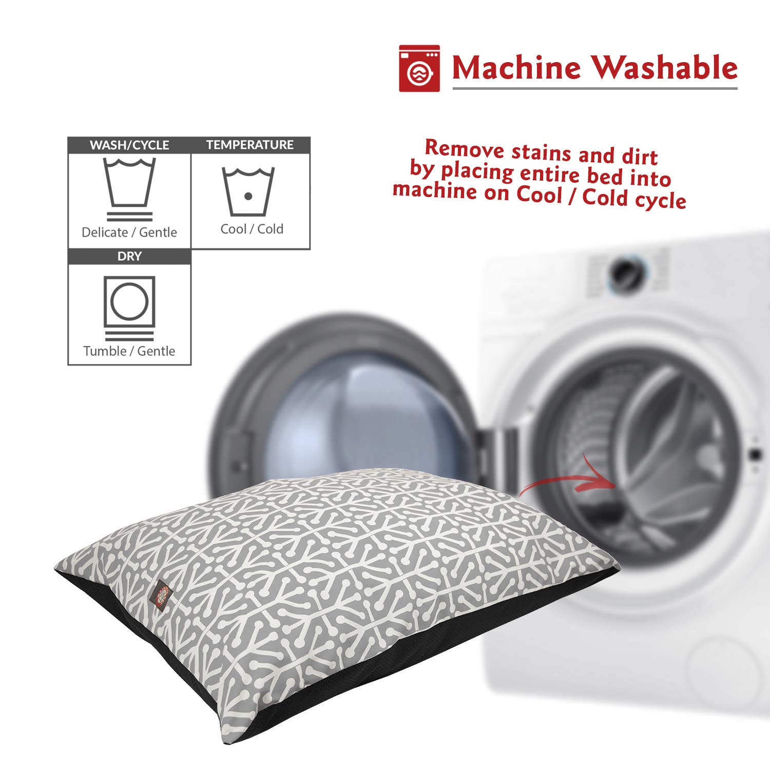 Washable Non-Slip Rectangle Dog Bed for Medium Breeds - 35 x 28 Inch Comfy Pet Crate Bed with Super Value Pillow - Aruba Gray Kennel Bed for Sleeping, Lounging & Travel