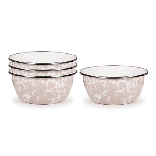Taupe Swirl Enamelware Bowls - Set of 4 for Cereal, Salad, Soup & Dessert | Durable & Stylish Kitchen & Dining Essentials for Home, Picnic & Camping