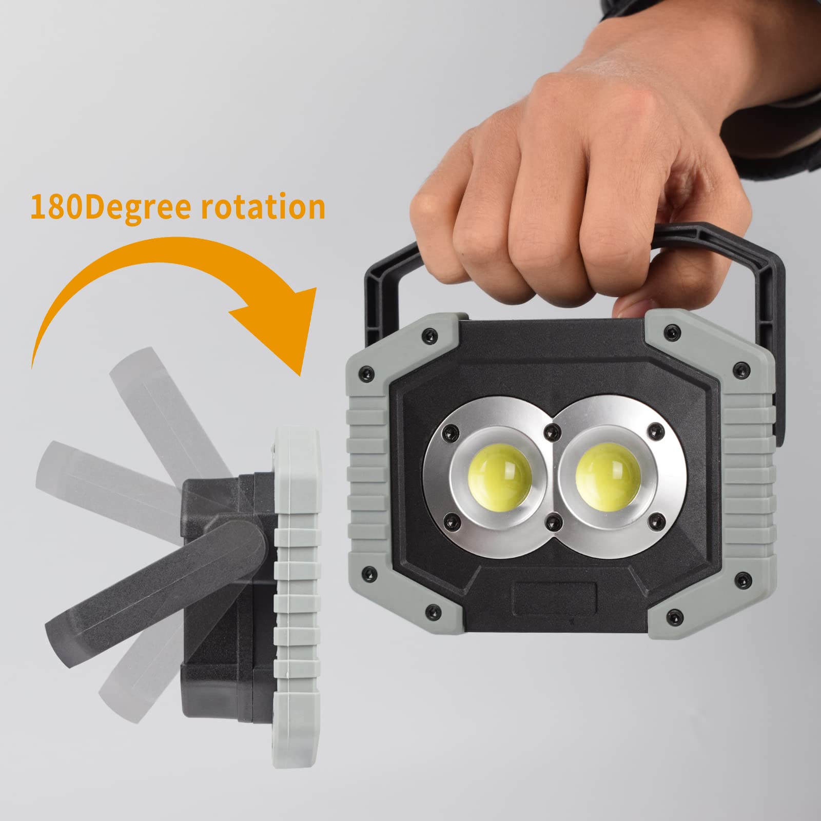 OTYTY 2-Pack LED Work Light - 30W 1500LM Rechargeable Magnetic Flood Light with 4200mAh Battery - Portable Lighting for Camping, Car Repair, Emergency, Garage & Outdoor Activities (W839 Grey)