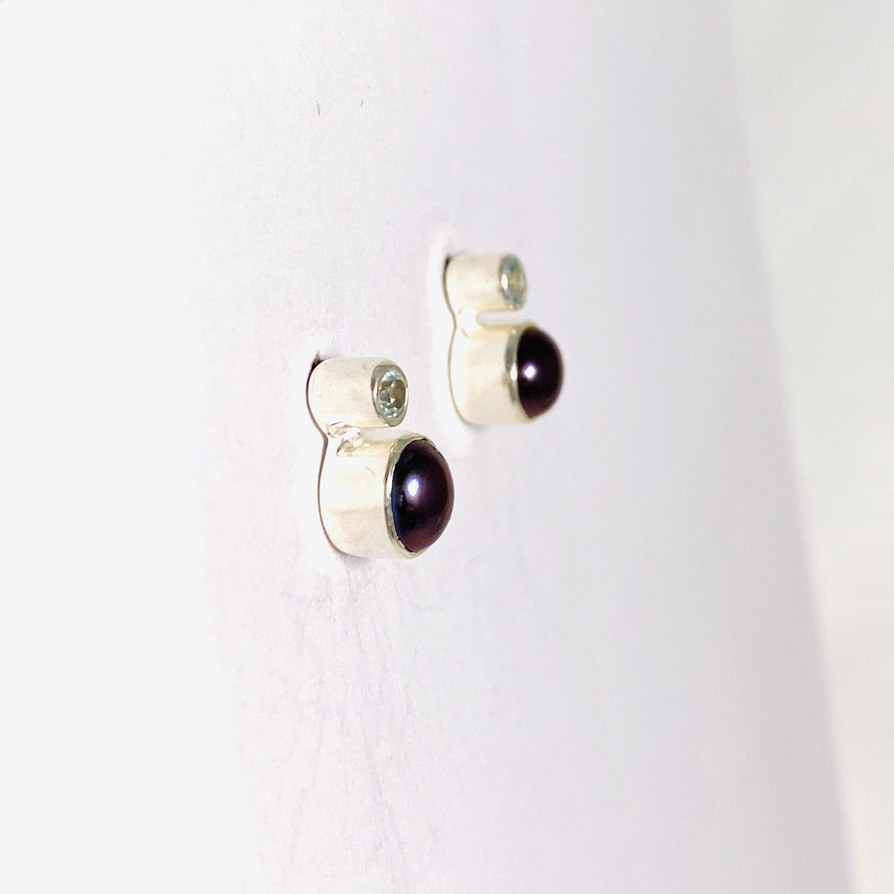 Pearl and Blue Topaz Stud Earrings S259 BTP - Elegant Jewelry for Women, Perfect for Weddings, Parties & Gifts