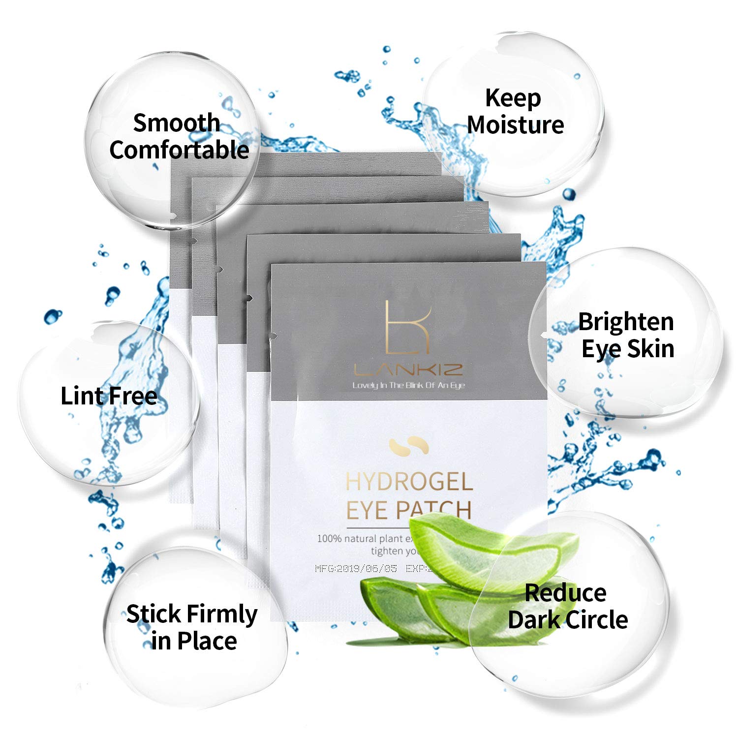 LANKIZ 100 Pairs Under Eye Gel Pads for Lash Extensions - 100% Natural Plant Extract Collagen Hydrogel Eye Mask | Dark Circle & Puffiness Relief | Moisturizing & Lint-Free | Perfect for Spa, Travel & Night Skincare Routine
