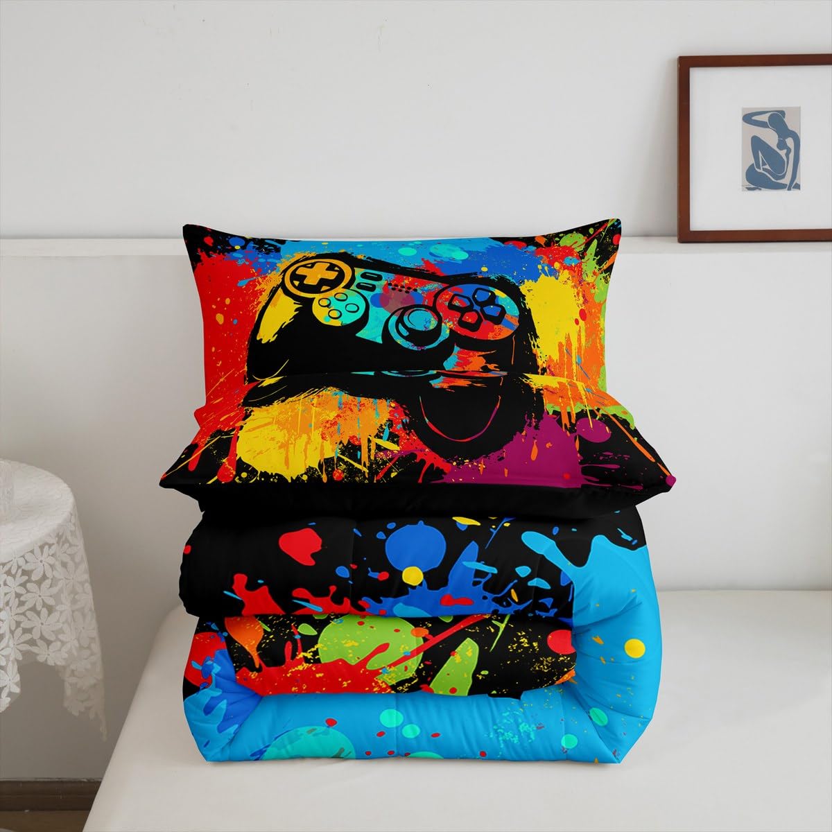 Erosebridal Twin Bedding Set for Kids - Gaming Comforter Sets for Boys & Girls, Toddler Bedding with Orange Design - Perfect for Gamer Rooms, Sleepovers & Themed Bedrooms