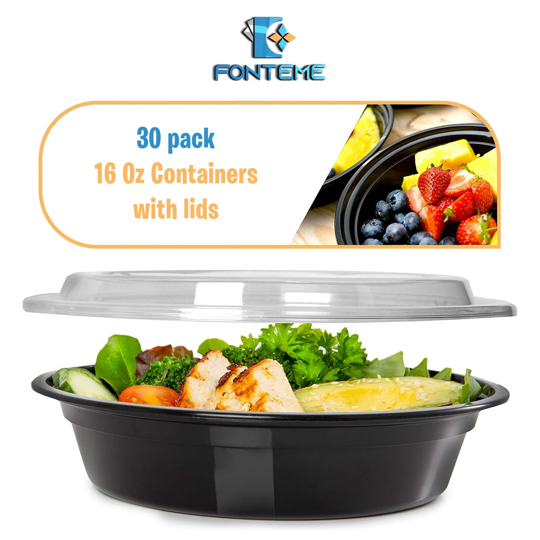 16 oz BPA-Free Meal Prep Containers with Lids (30 Pack) | Microwave, Freezer & Dishwasher Safe Food Storage Containers | Reusable Lunch Boxes for Office, School & Meal Prepping