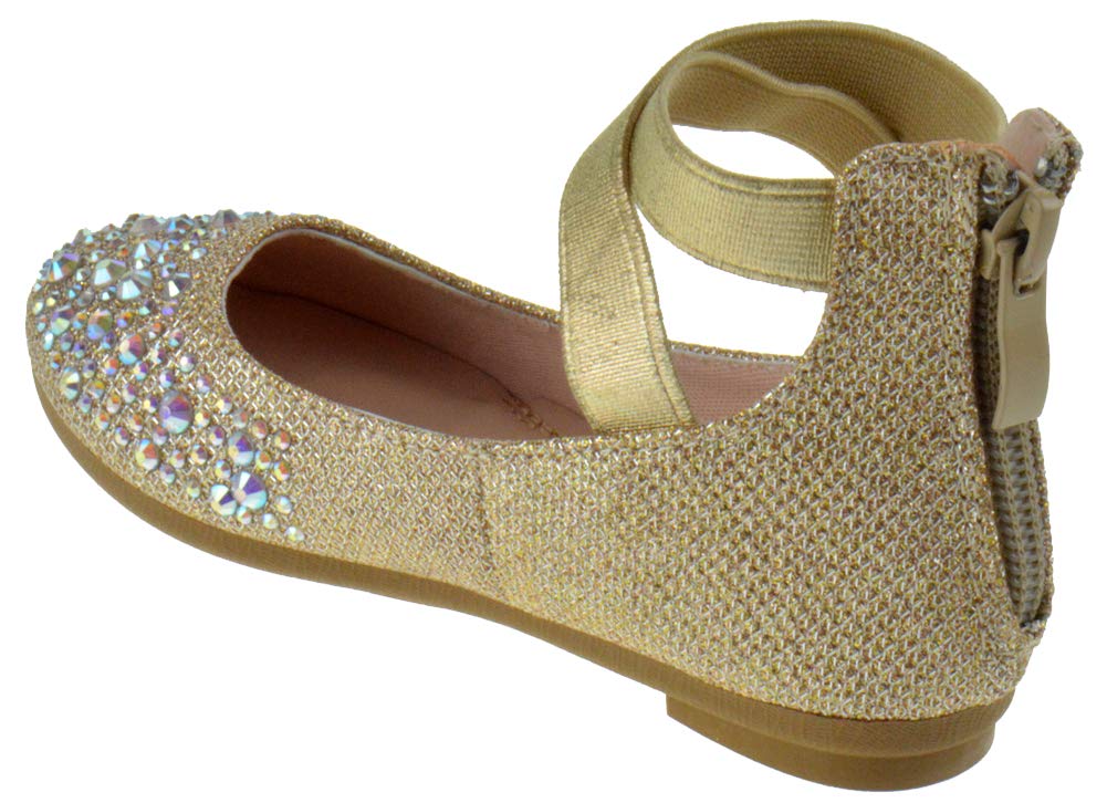 **Larissa 83K Rhinestone Ballerina Flats for Little Girls – Sparkly Elastic Strap Ballet Shoes for Dance Class, Party & Special Occasions**