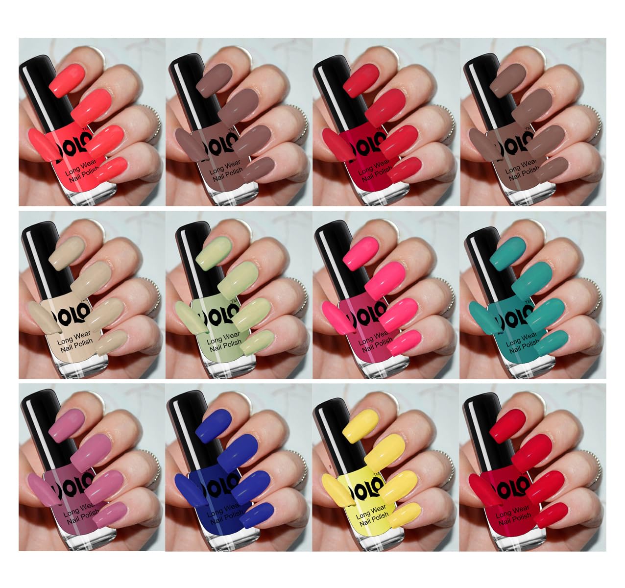 Volo Non-Toxic 12 Colors Nail Polish Set - Carrot Red, Dark Nude, Passion Pink & More | Long Lasting Shine | Perfect for Manicures, Pedicures & Nail Art DIY