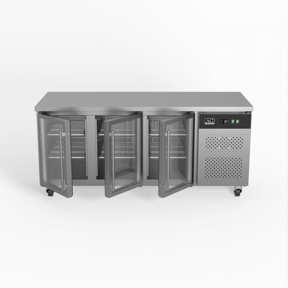 Commercial Glass Door Refrigerator - 3 Door Under Counter Display Fridge with 700mm Depth for Restaurants, Cafes & Retail Stores