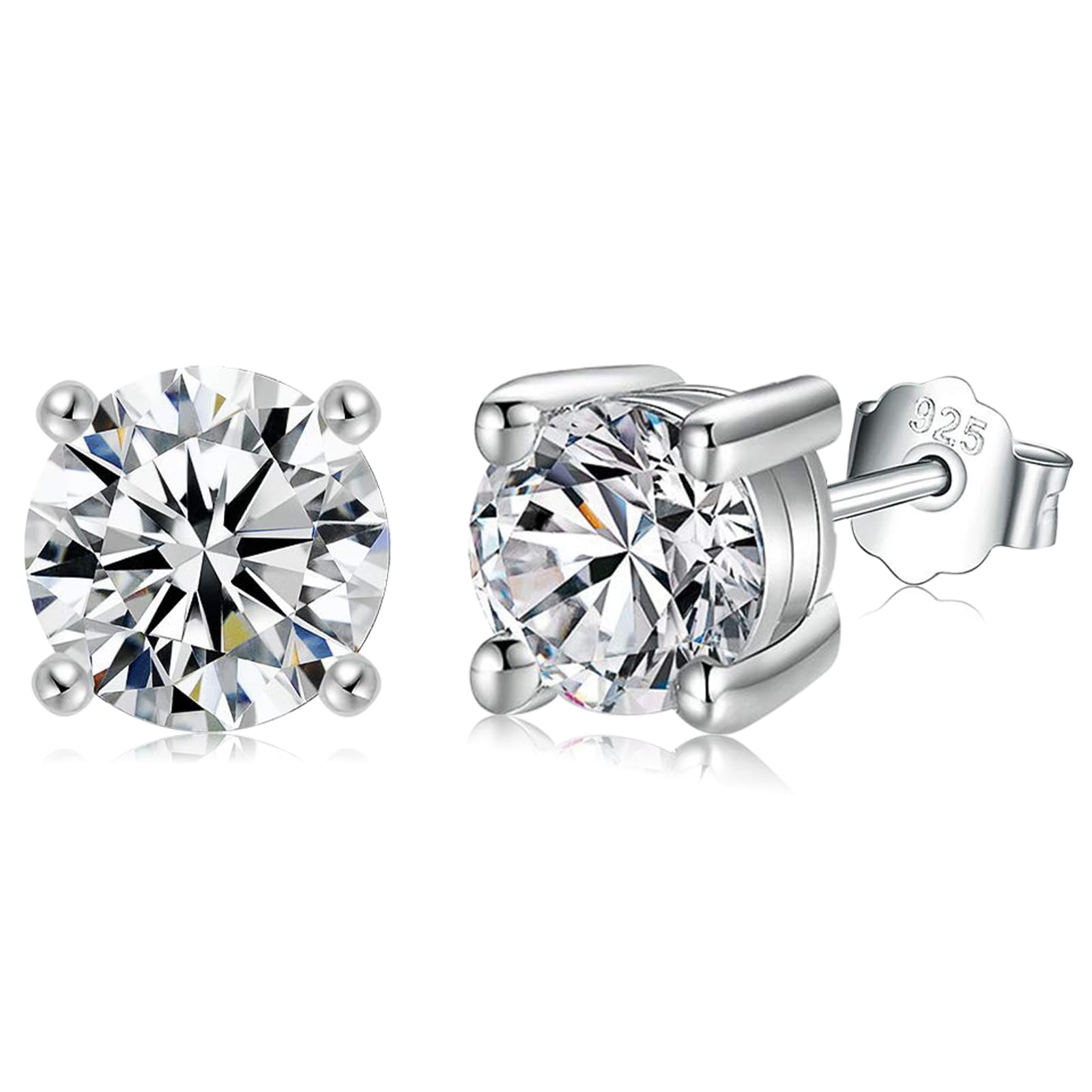 925 Sterling Silver Stud Earrings for Women & Men - Hypoallergenic Small Silver Earrings Set with Cubic Zirconia - 14K White Gold Plated Tiny Sleeper Earrings - Perfect for Everyday Wear, Gift Giving & Sensitive Ears