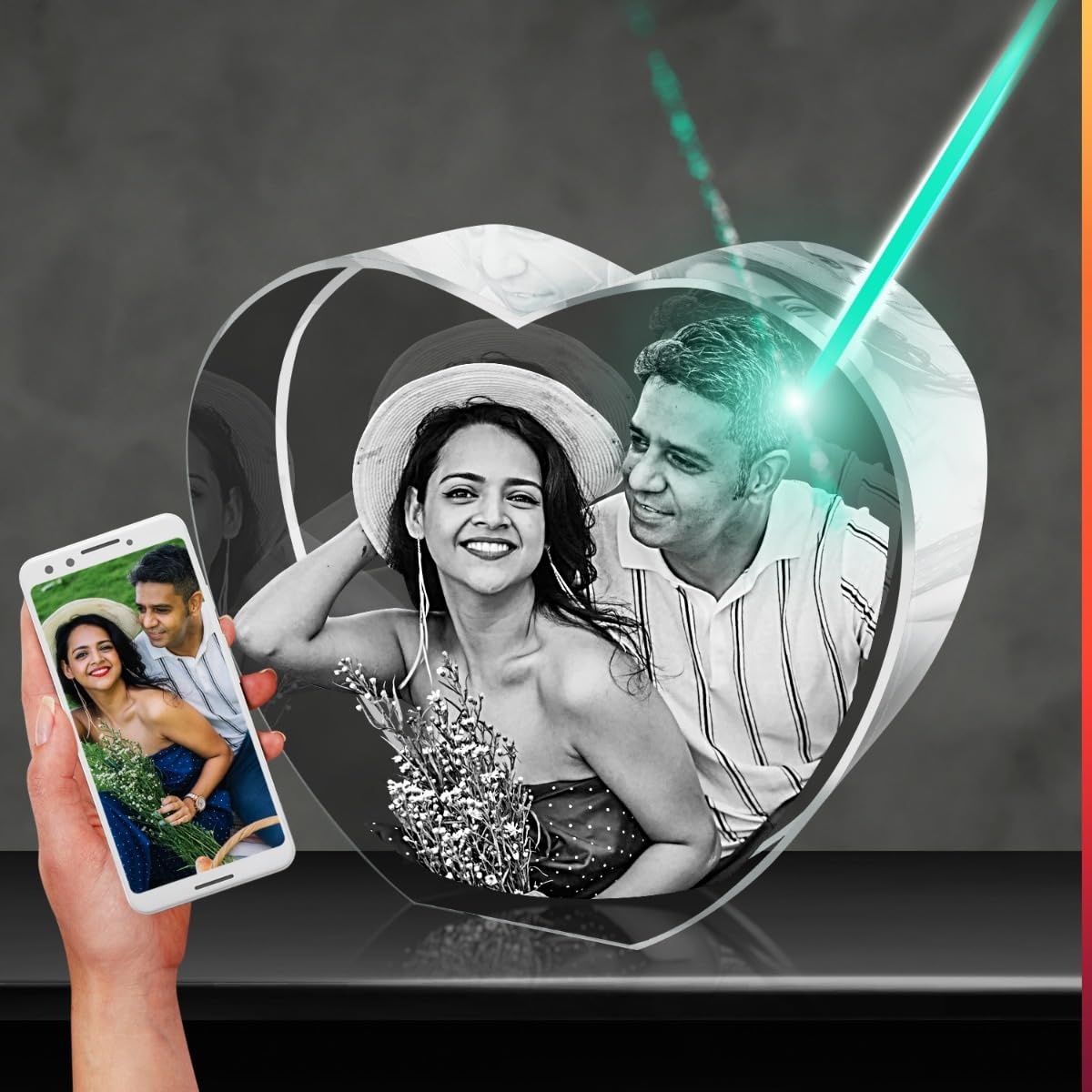 3D Crystal Photo - Personalized Engraved Crystal Heart with 3D Laser Technology | Custom Christmas Gifts for Girlfriend, Boyfriend, Anniversary & Special Occasions | Unique Keepsake for Wedding, Valentine's Day & Romantic Memories