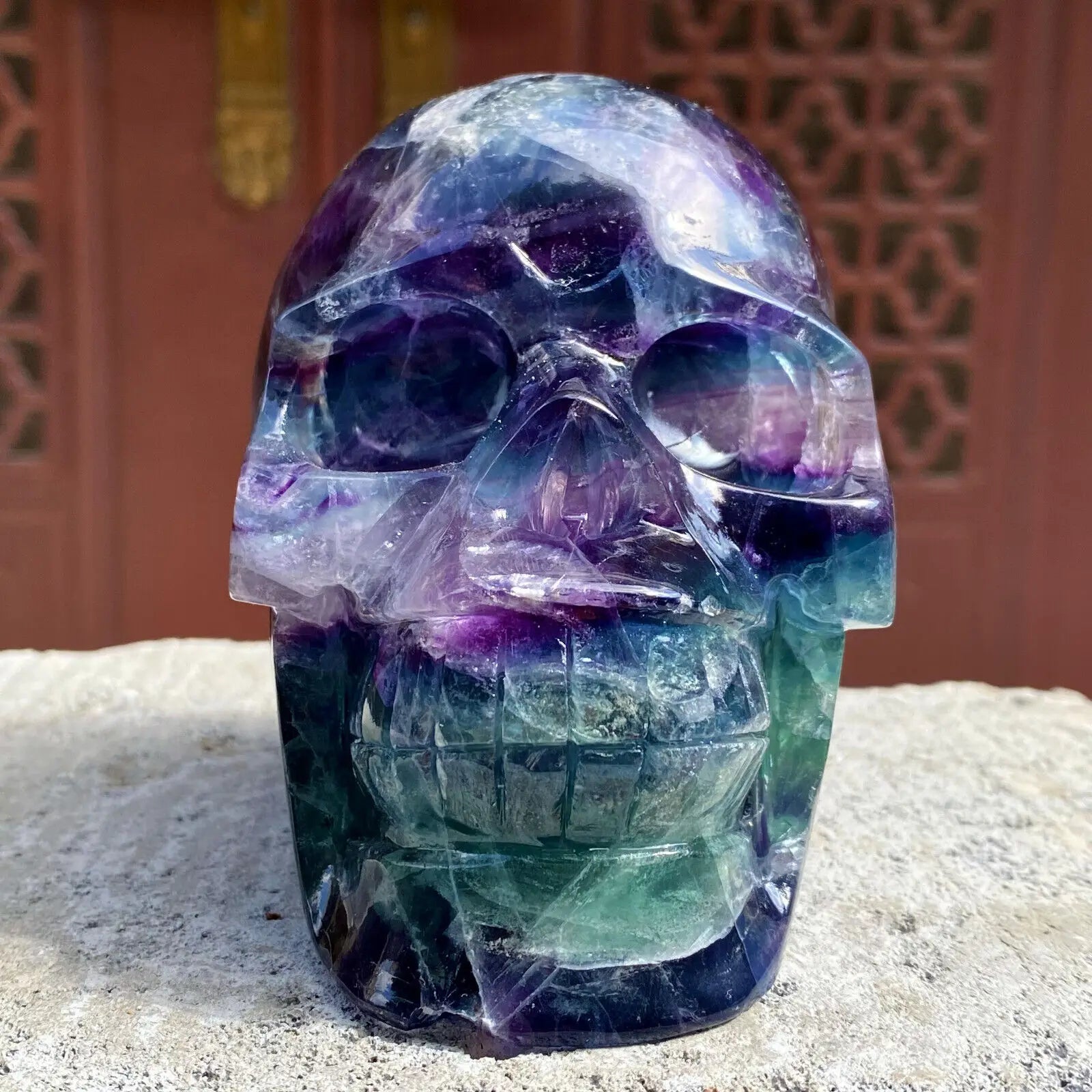 Hand Carved Natural Fluorite Skull Crystal - Healing Stone for Meditation, Reiki & Energy Work - Unique Home Decor & Spiritual Gift