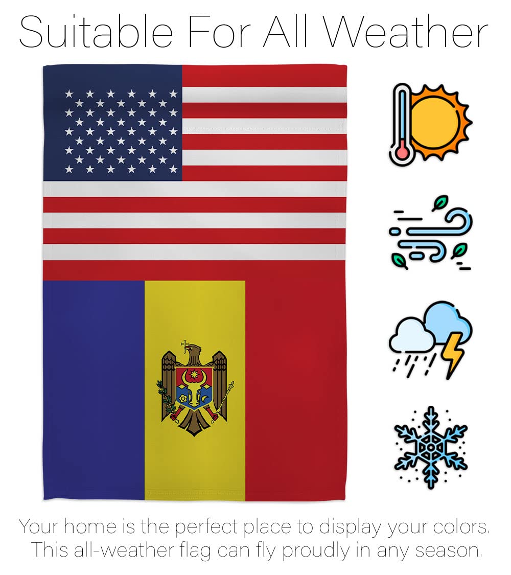 Americana Home & Garden Moldova-US Friendship House Flag - Double-Sided Outdoor Decorative Banner for Yard, Garden & Patio - Made in USA - Perfect for International Country & Regional Pride Decor
