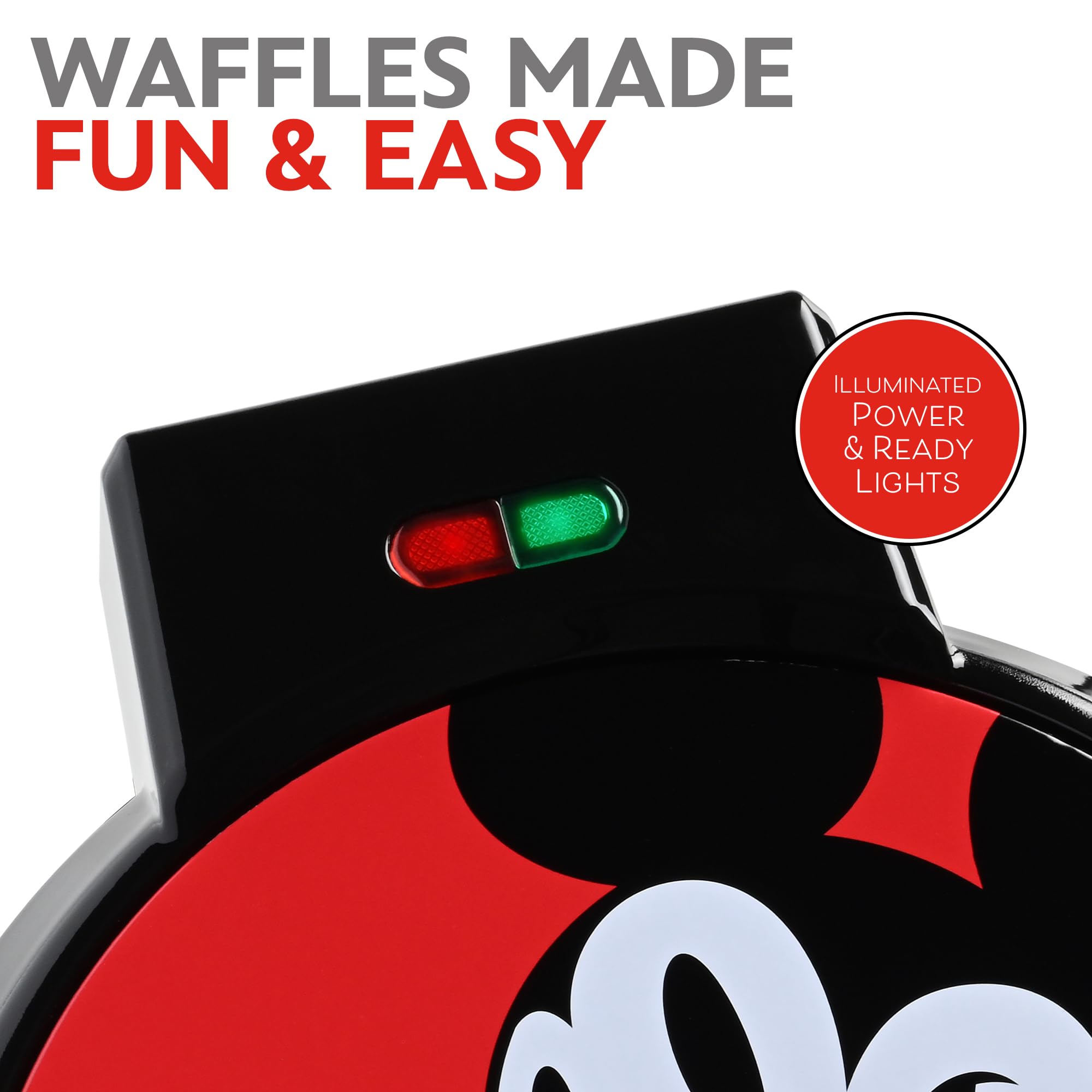 Disney Mickey Mouse 7-Inch Round Waffle Maker - Non-Stick Electric Waffle Iron for Perfect Breakfast, Kids Snacks & Family Brunch (Red)