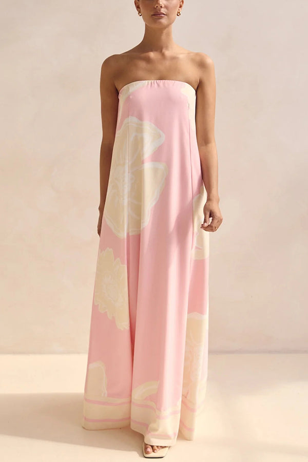 Sexy Tube Top Back Zipper Loose Maxi Dress with Unique Print - Summer Beach Party, Vacation, Date Night Outfit