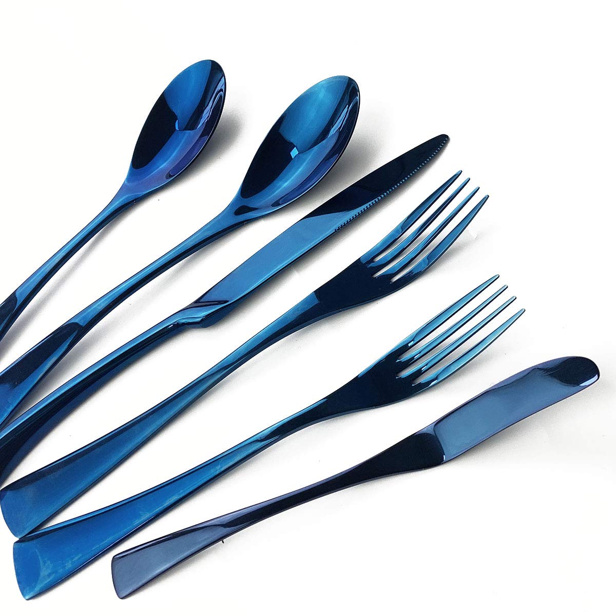 Premium 26-Piece Mirror Polished Blue Flatware Set - 18/10 Stainless Steel Cutlery for 4 People (Forks, Spoons, Knives) - Heavy Duty Camping & Dinnerware Utensils - Perfect for Outdoor Picnics, RV Trips & Elegant Dining