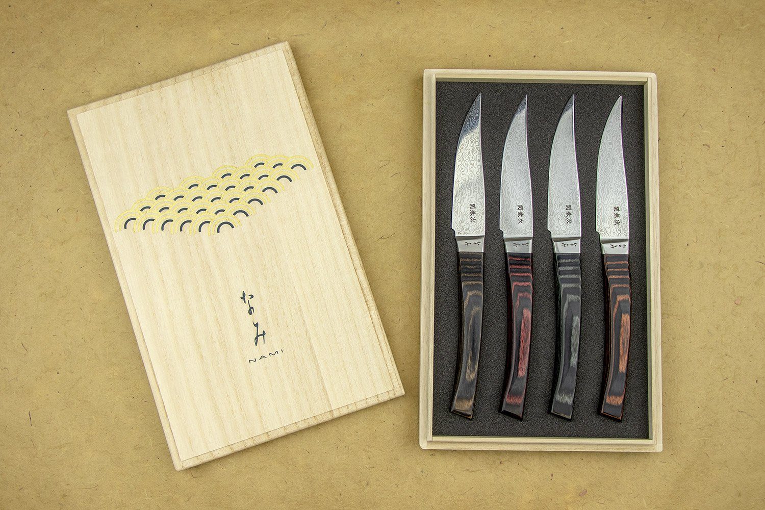 Premium Seki Kanetsegu Nami 4-Piece Steak Knife Set - Japanese Stainless Steel Blades for Perfect Meat Slicing - Ideal for Steak Dinners, BBQ Parties & Gourmet Cooking
