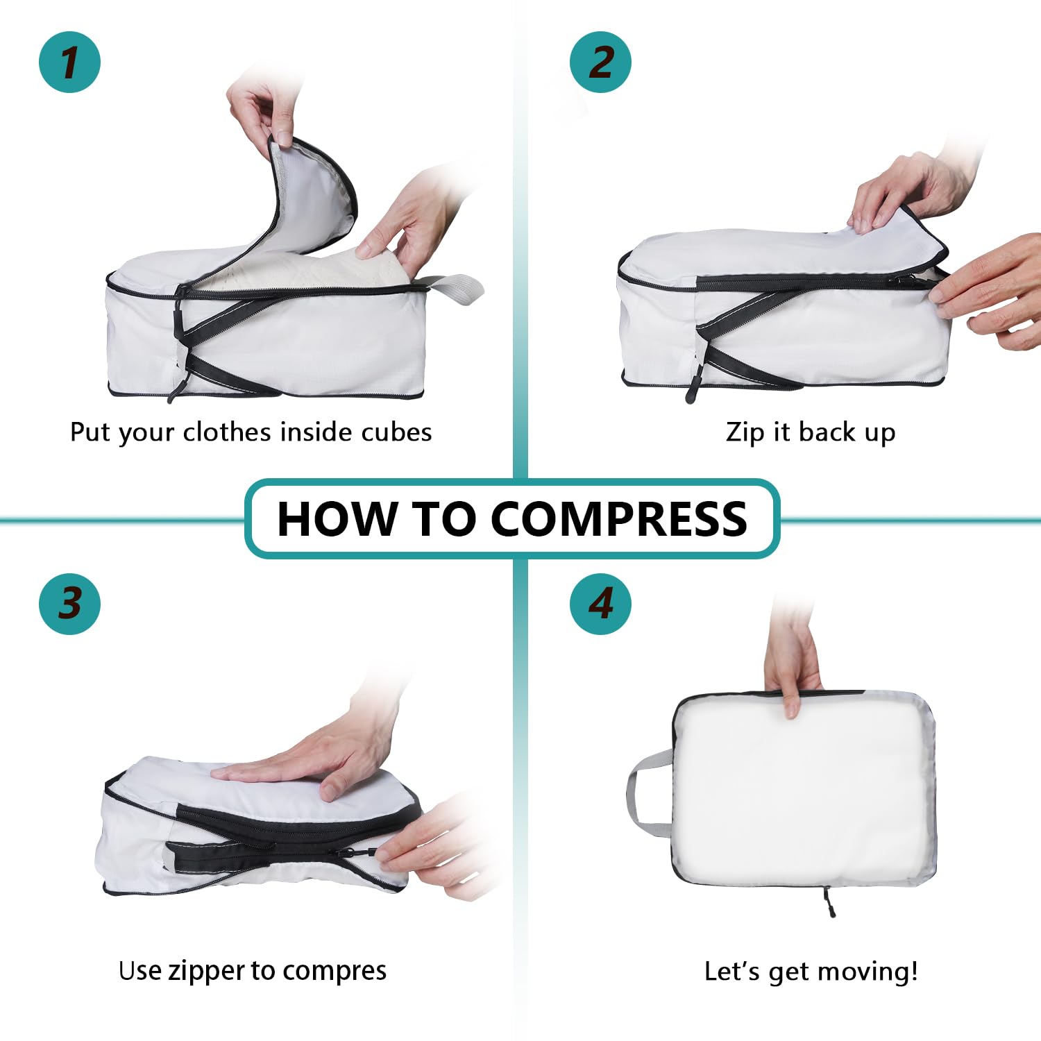 5-Piece Compression Packing Cubes Set for Travel - Space Saving Suitcase Organizers for Carry-On Luggage | Perfect for Business Trips, Vacations & Weekend Getaways