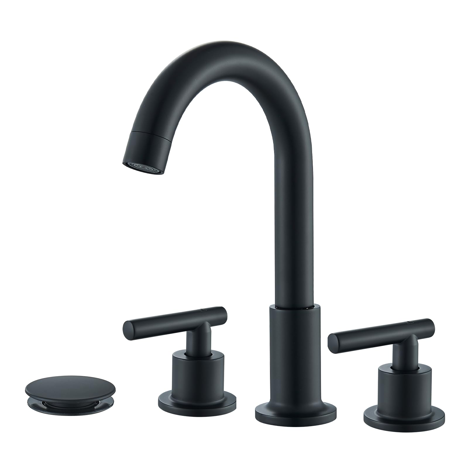 8 Inch Matte Black Bathroom Sink Faucet - 3 Hole 2 Handle Vanity Faucet with Pop-Up Drain & Fast Connect System, Durable Stainless Steel Construction for Bathroom & Powder Room Sinks - Perfect for Modern Home, Hotel, and Commercial Use