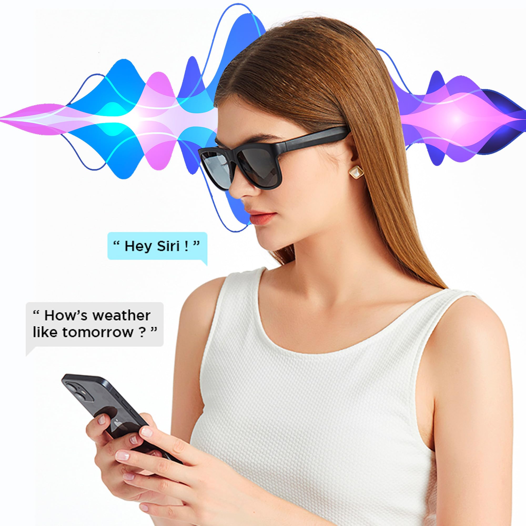 GS01 Smart Bluetooth Sunglasses with Built-in Speakers - UV400 Polarized Lens, Open Ear Music, Touch Control - Perfect for Running, Cycling & Outdoor Activities