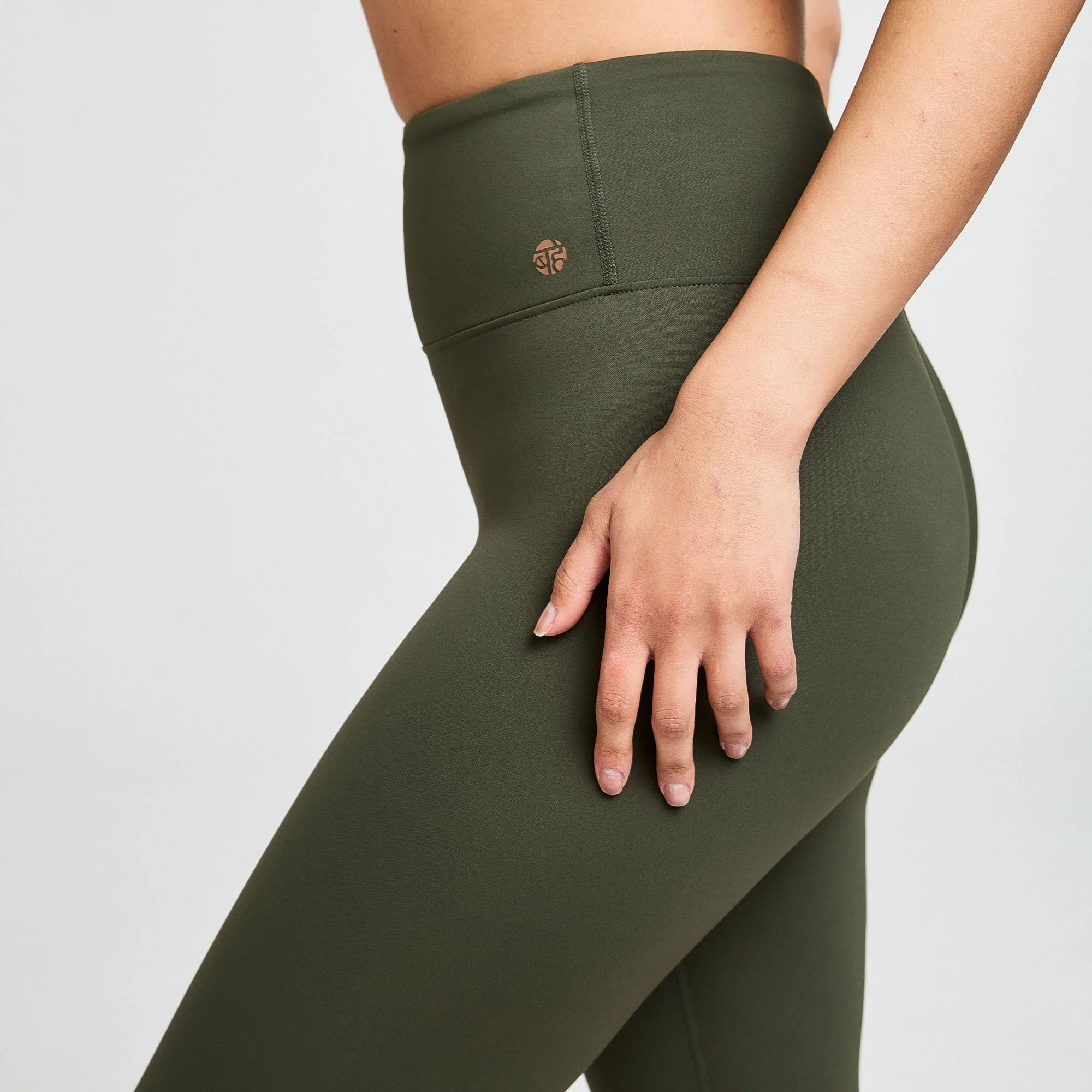 BAHE Dinamica High Rise Legging 7/8 Length - Khaki Color Yoga Pants for Women, Tummy Control Workout Leggings for Running, Gym & Lounge Wear