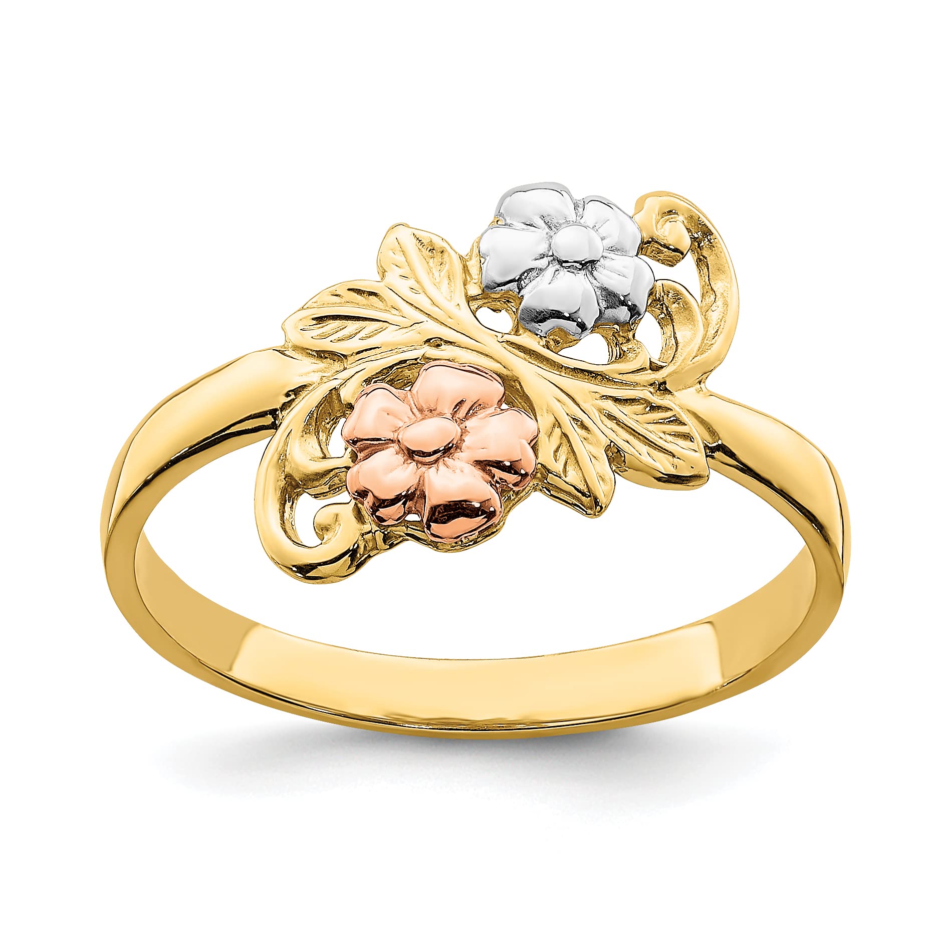 14K Two-Tone Gold & White Rhodium Flower Ring - Size 6.0 | Elegant Floral Jewelry for Women | Perfect for Weddings, Anniversaries & Special Occasions