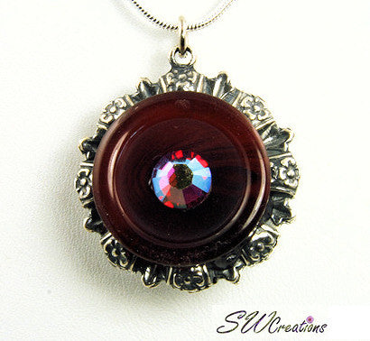 Reversible Floral Crystal Garnet Button Pendant Necklace - Elegant Bohemian Jewelry for Women, Perfect for Parties, Weddings & Everyday Wear