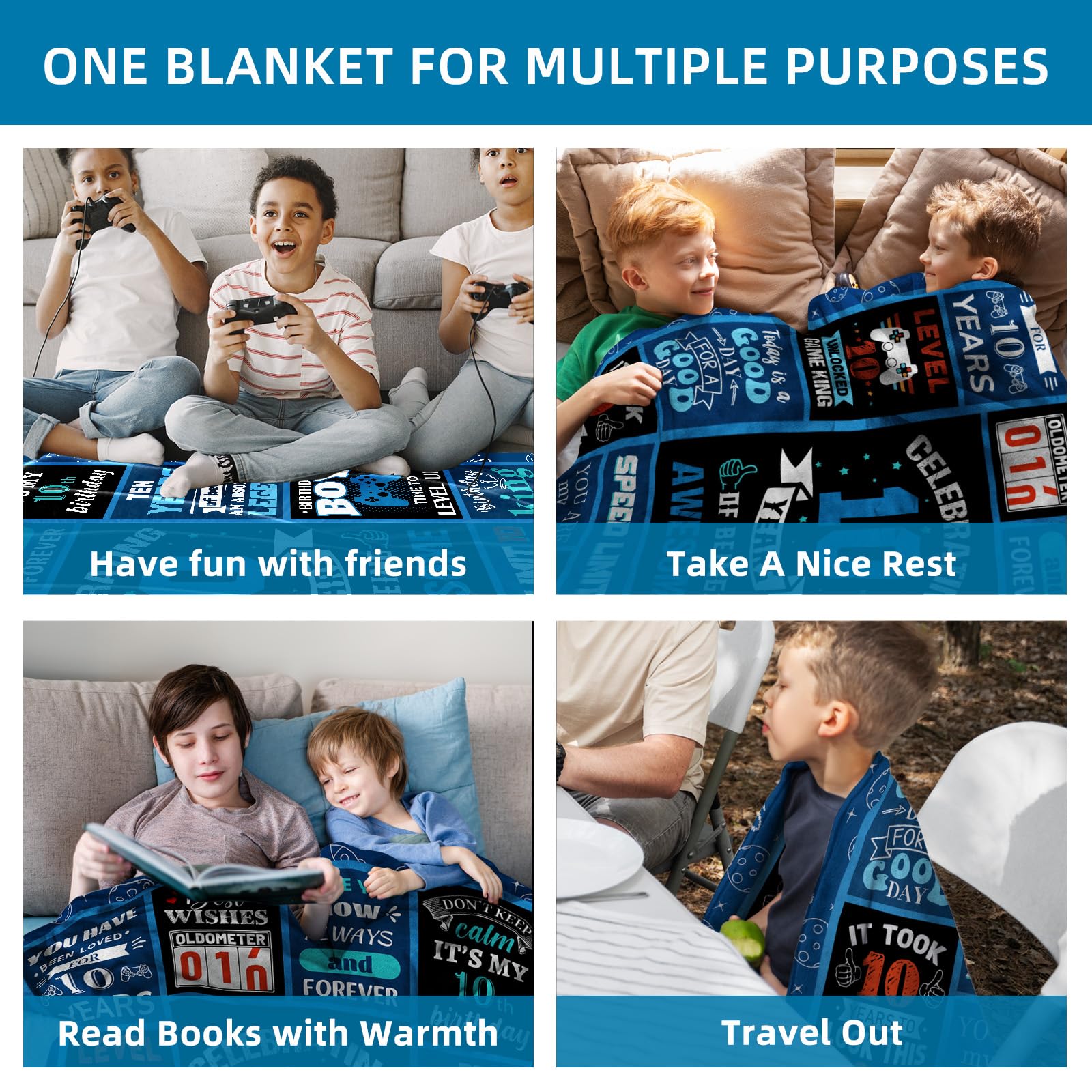 10th Birthday Gifts for Boys - 40x50 Inch Cozy Throw Blanket for Kids Room & Sleepovers