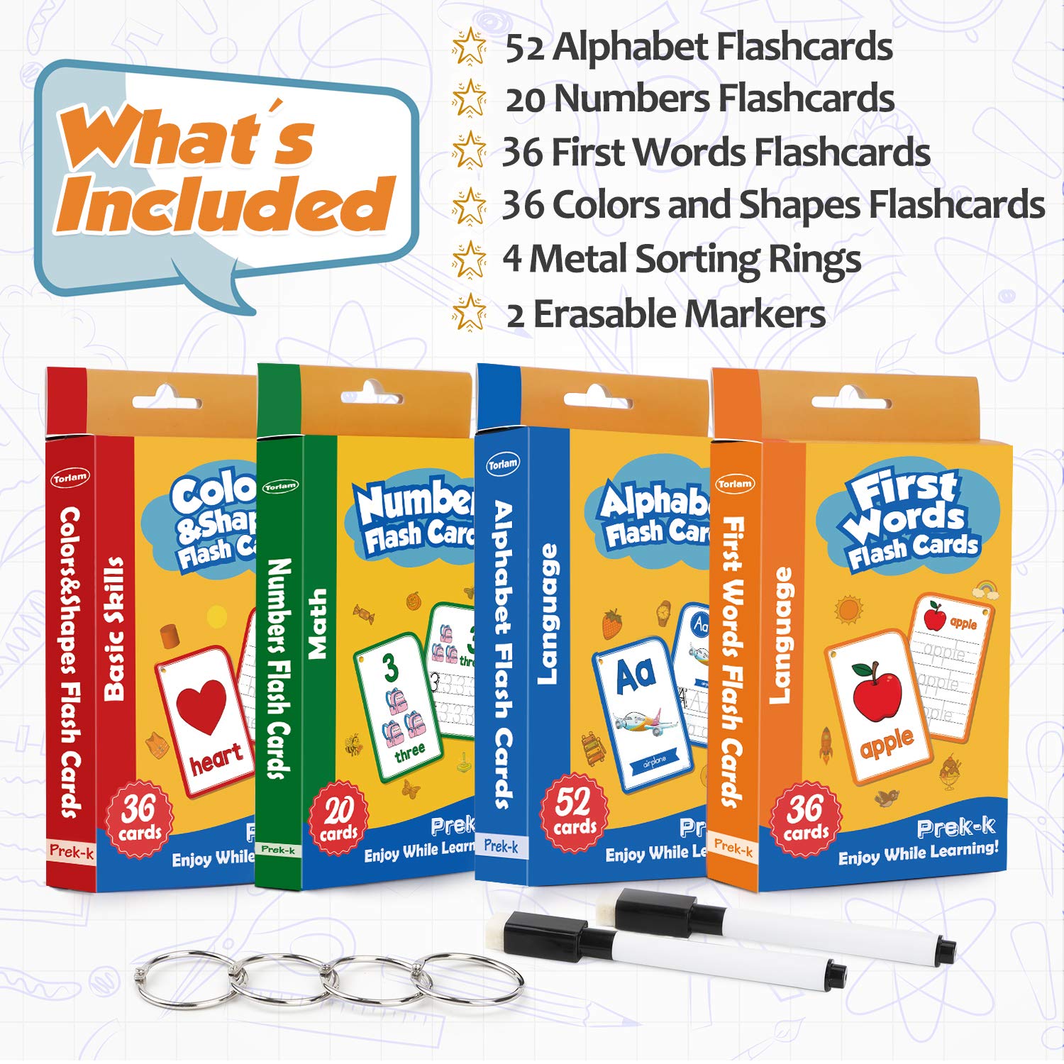 Alphabet Flash Cards for Toddlers - 4 Set Learning Cards for Numbers, Letters & Shapes | Tracing Activities for Kindergarten Kids