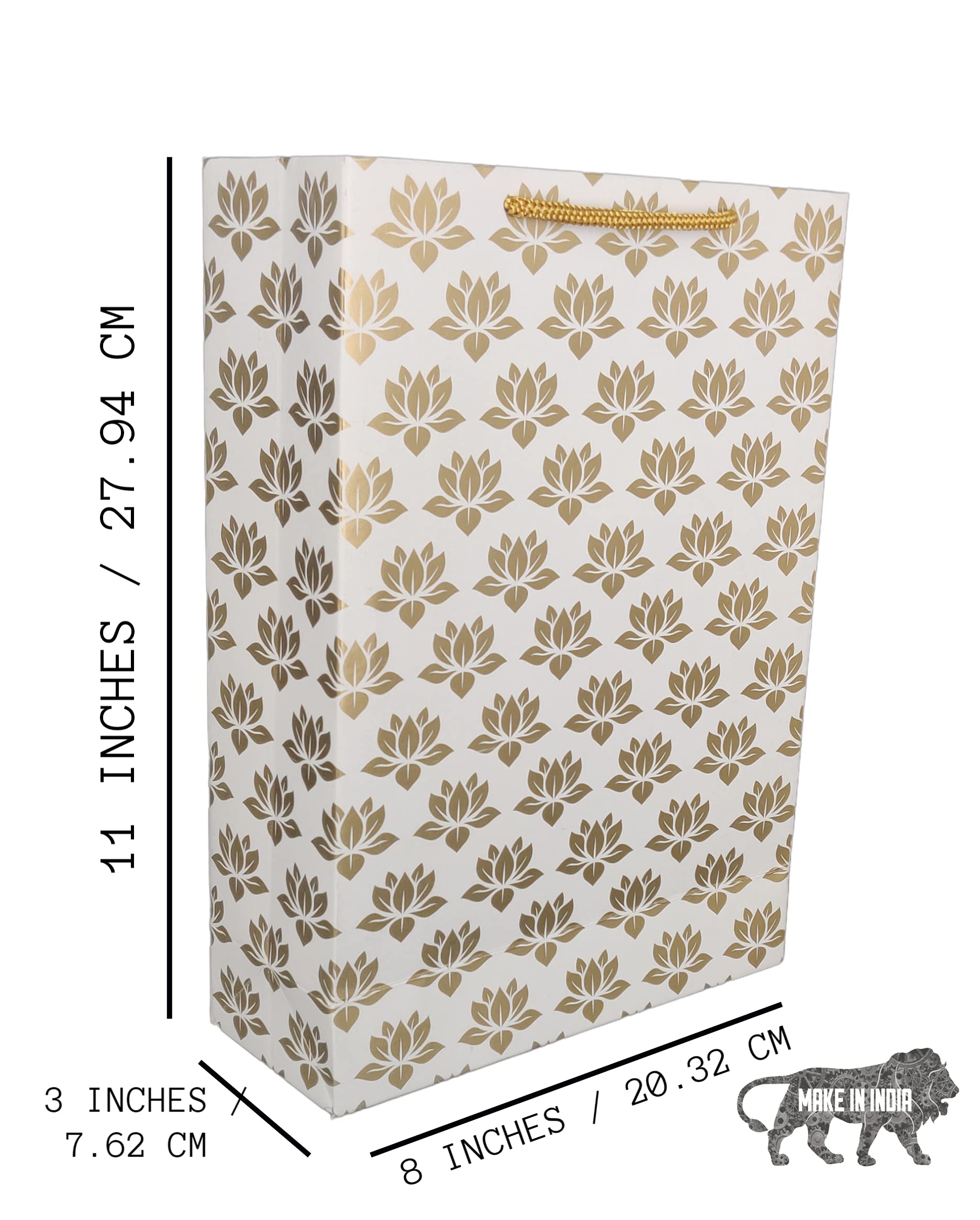 Golden Lotus Gift Bags for Weddings, Birthdays & Holidays - Pack of 10