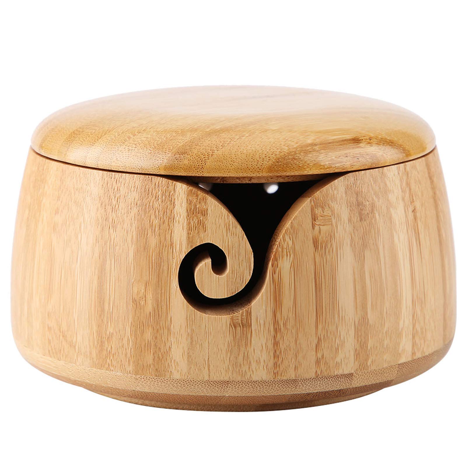 Pinsofy Premium Bamboo Yarn Holder - Smooth Textured Yarn Bowl for Knitting & Crocheting - Perfect for Handmade Scarves, Sweaters and DIY Craft Projects