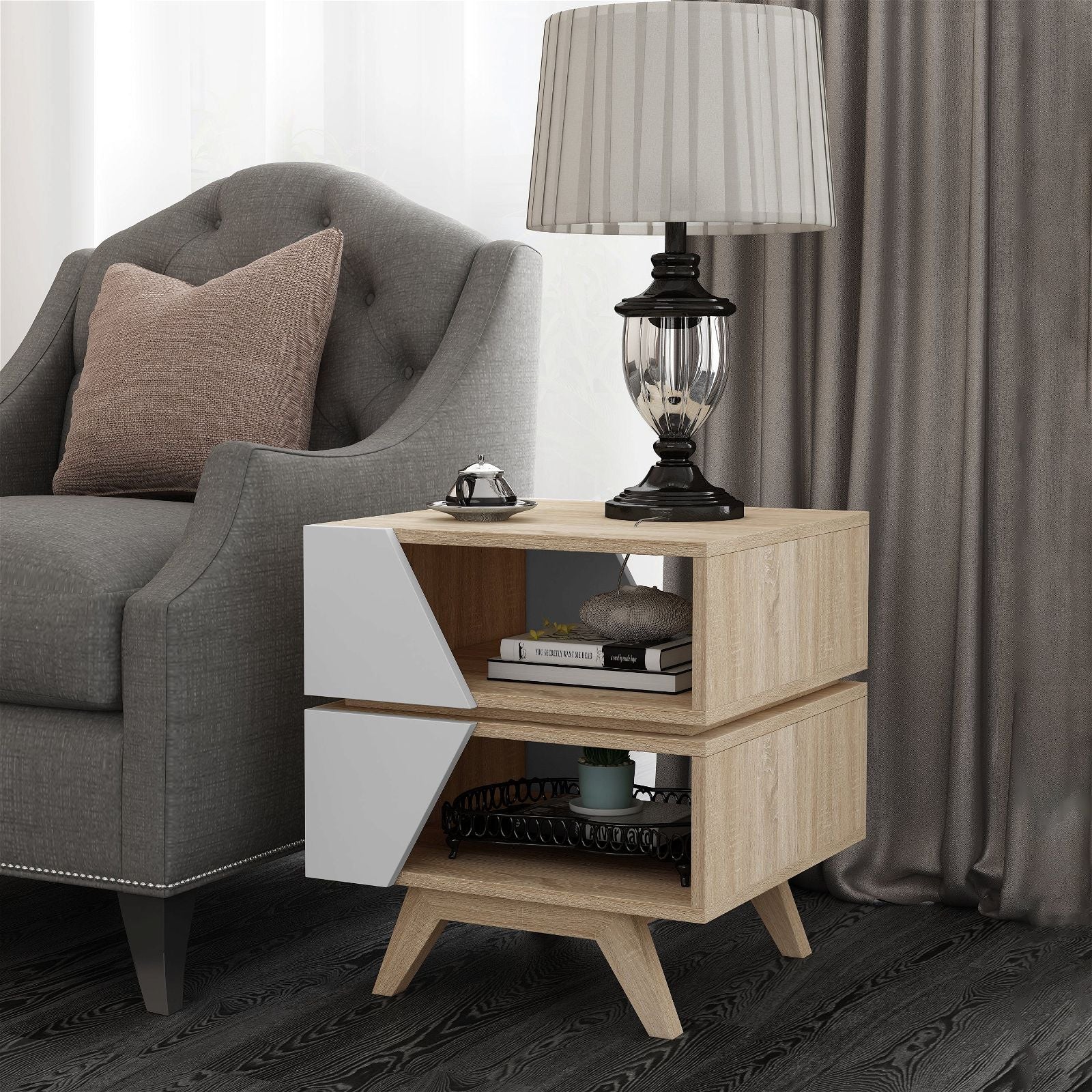 Criterion Nordic 450 Oak End Table - Modern Side Table for Living Room, Bedroom, or Office Decor