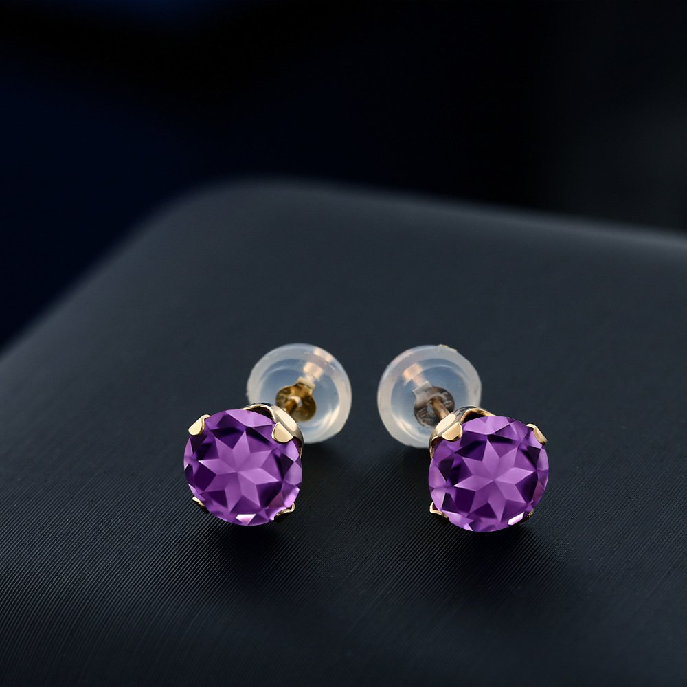 10K Yellow Gold 6mm Round Purple Amethyst Stud Earrings (1.40 CTW) for Women & Men - Perfect for Everyday Wear, Gifts & Special Occasions