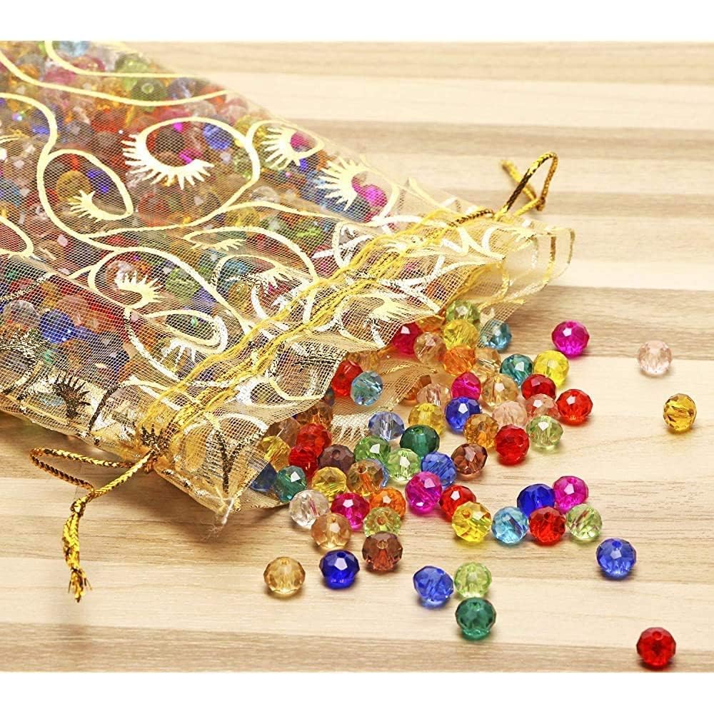 Premium Printed Organza Gift Bags - 25-Pack Golden Drawstring Pouches for Weddings, Jewelry, Party Favors & Special Occasions | Elegant Return Gift Packaging Solution