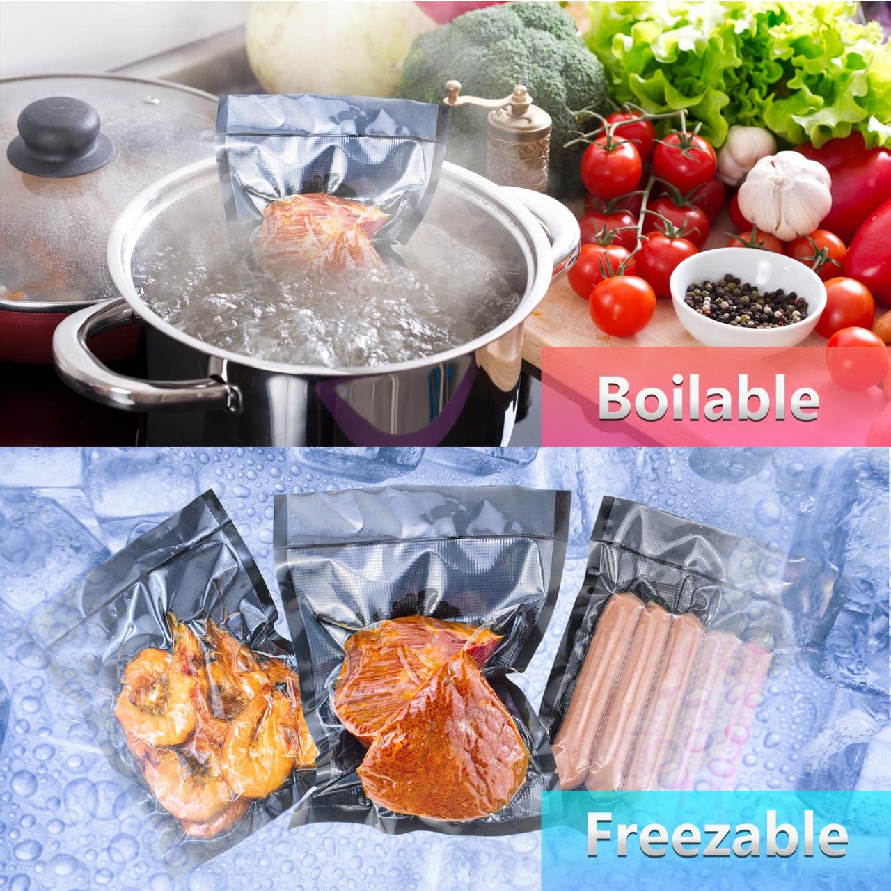 CANLENPK 4x8 Inch (10x20cm) Heavy Duty Vacuum Sealer Bags - 100 Pack Commercial Grade Food Storage Bags for Meal Prep, Snacks, Fruits & Nuts | Freezer, Boil & Steam Safe | Perfect for Sous Vide, Freezing & Pantry Organization