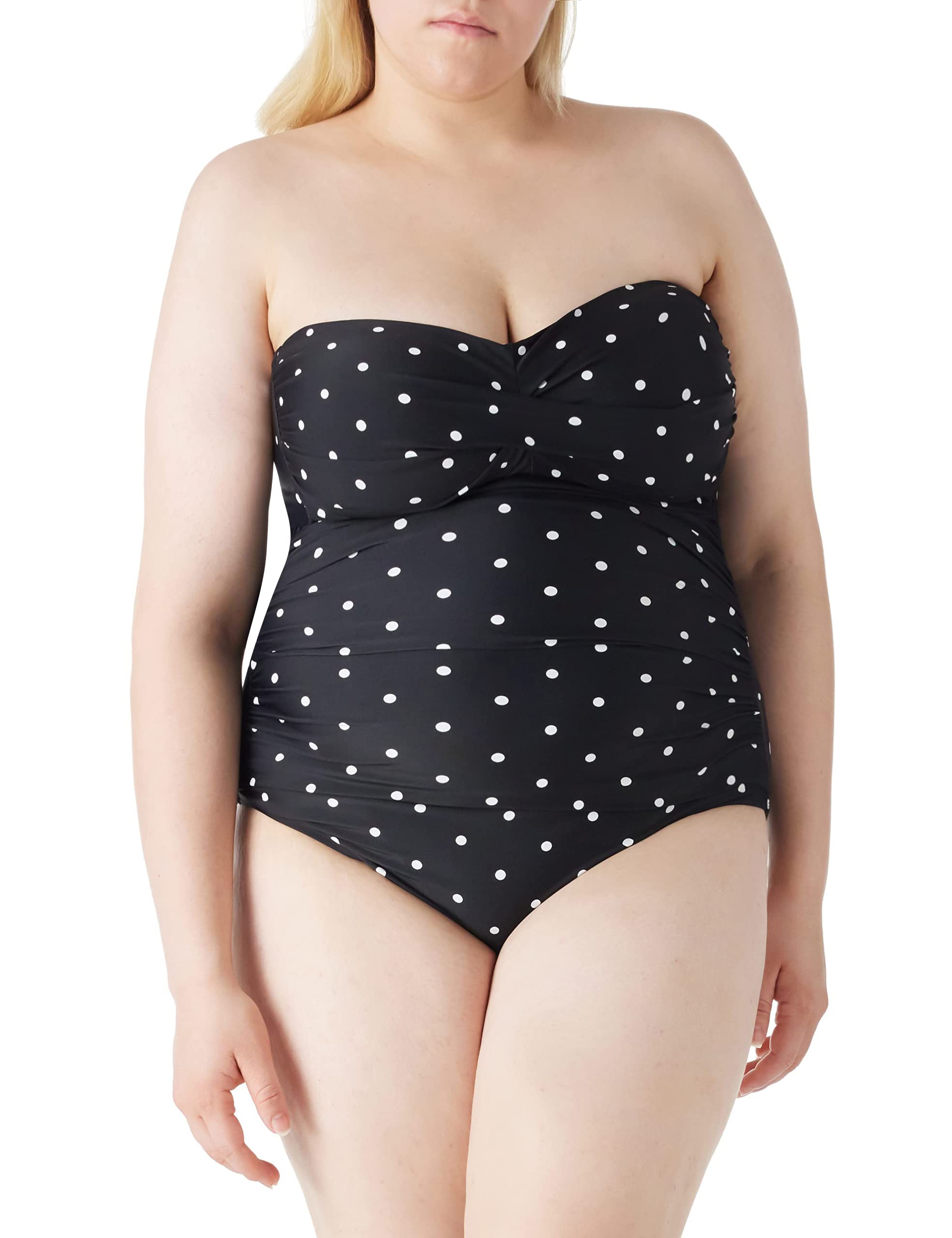 Ocean Blues Women's Bandeau One Piece Swimsuit with Molded Cups & Tummy Control - Sexy Shirring Design for Beach, Pool & Vacation | Plus Size Swimwear for Women