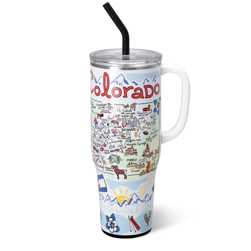 Colorado Mega Mug 40oz - Insulated Stainless Steel Travel Tumbler with Lid & Straw - Keeps Drinks Hot/Cold for Hours - Perfect for Camping, Hiking, and Outdoor Adventures
