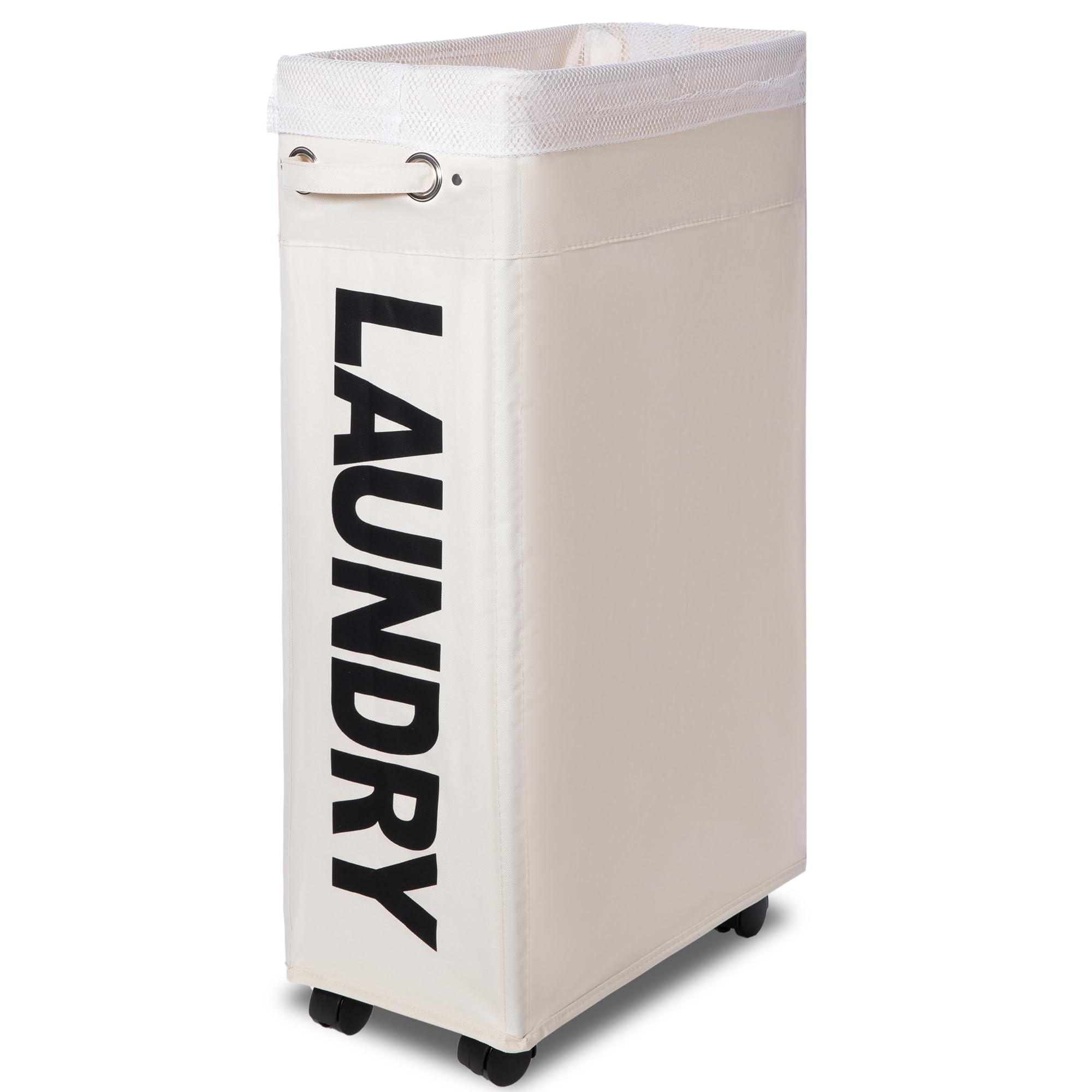 TWIRA 26-Inch Slim Rolling Laundry Basket with Wheels - Collapsible Corner Storage Hamper for Dorm, Bedroom & Bathroom (4 Colors, White) - Perfect for Small Spaces, Apartment Living & Clothes Organization