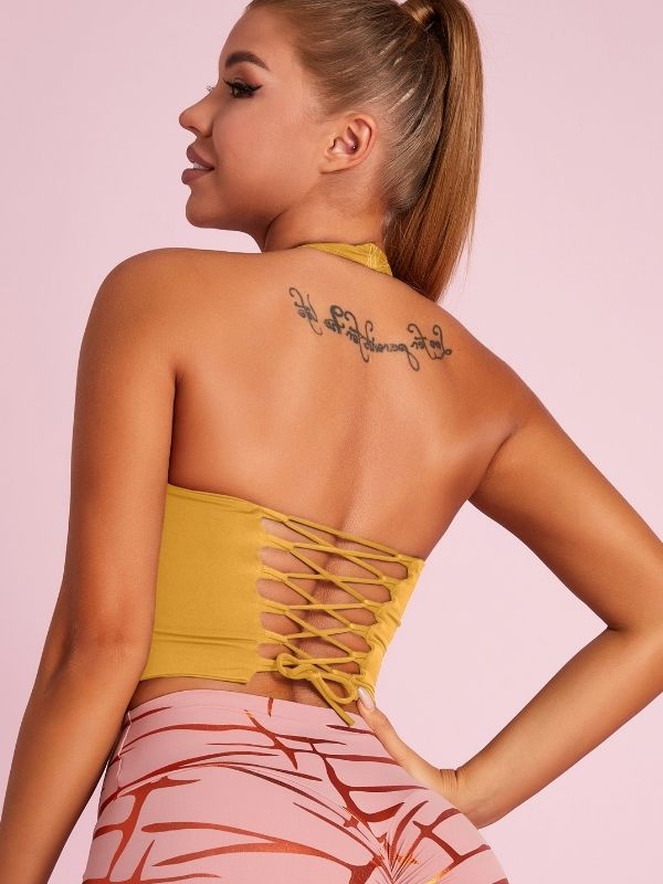 ZASUWA Women's Workout Sports Bras - Roman Knot Halter Design for Back Support & Style - Perfect for Yoga, Running & Gym Training