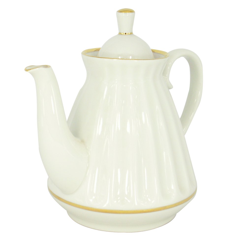 Lomonosov Porcelain Tea Set - 25 oz (750 ml) White Teapot with 5 Cups - Elegant Russian Tea Pot for Afternoon Tea, Gifts & Home Decor