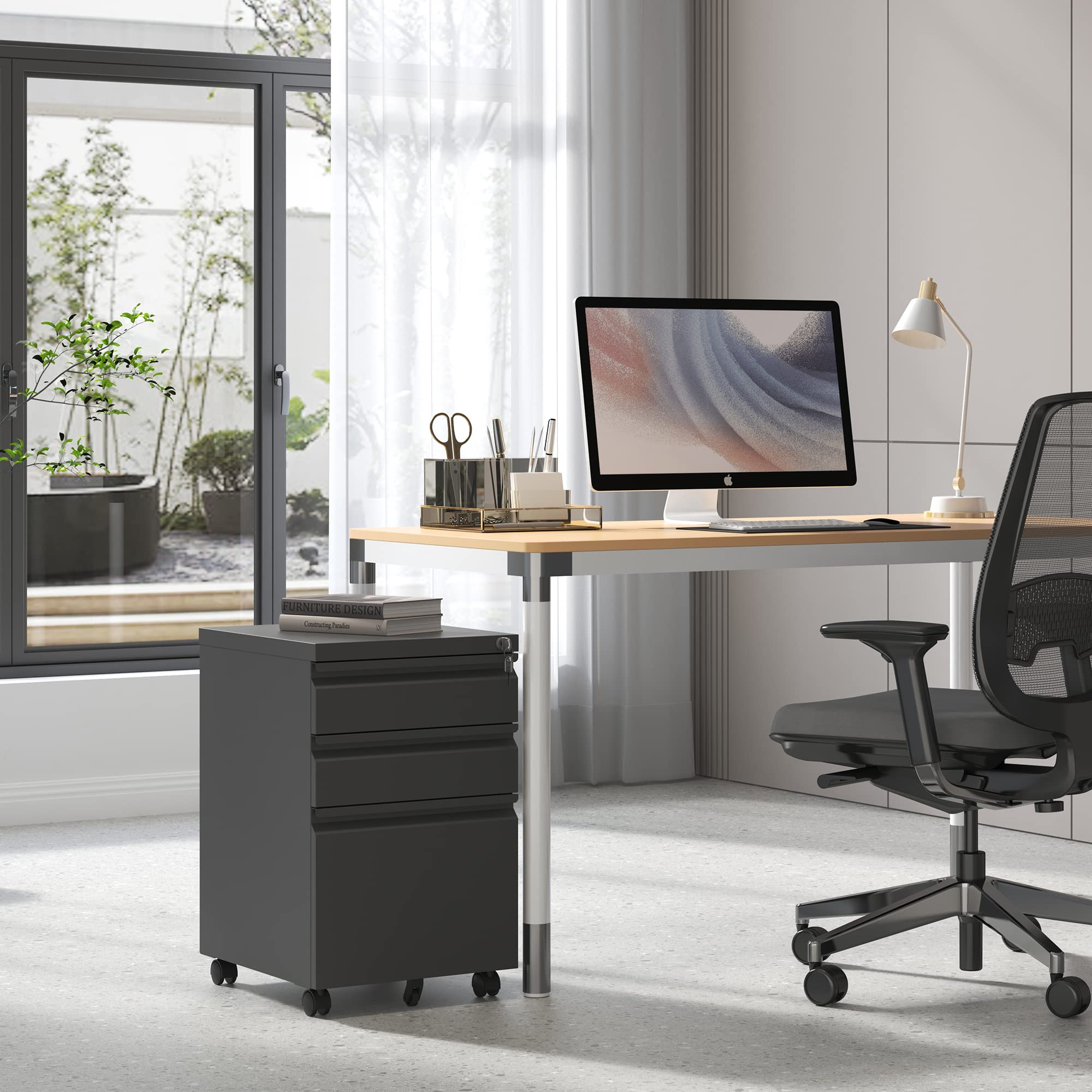 3 Drawer Mobile File Cabinet with Lock & Wheels - Metal Under Desk Rolling Storage for Legal/Letter Hanging Folders - Fully Assembled Black Home Office Organizer for Documents, Files & Supplies (Perfect for Small Spaces & Shared Workspaces)