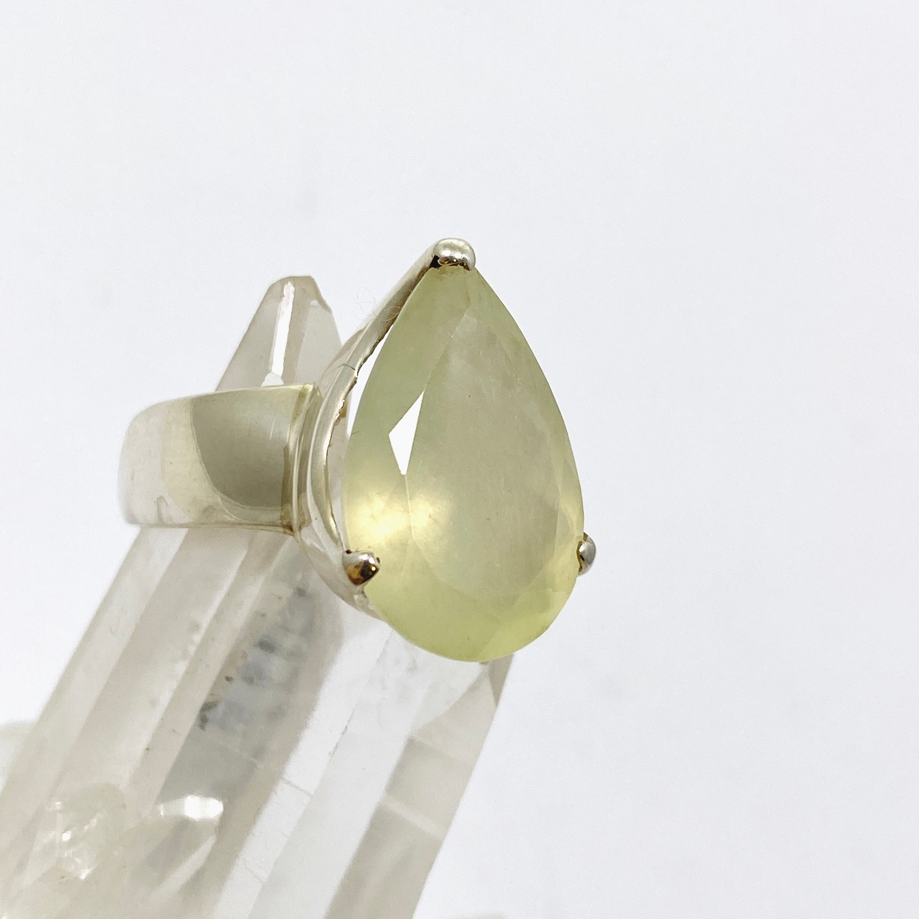 Prehnite Teardrop Faceted Ring Size 8.5 - Dainty Green Gemstone Jewelry for Women - Perfect for Weddings, Parties & Everyday Elegance