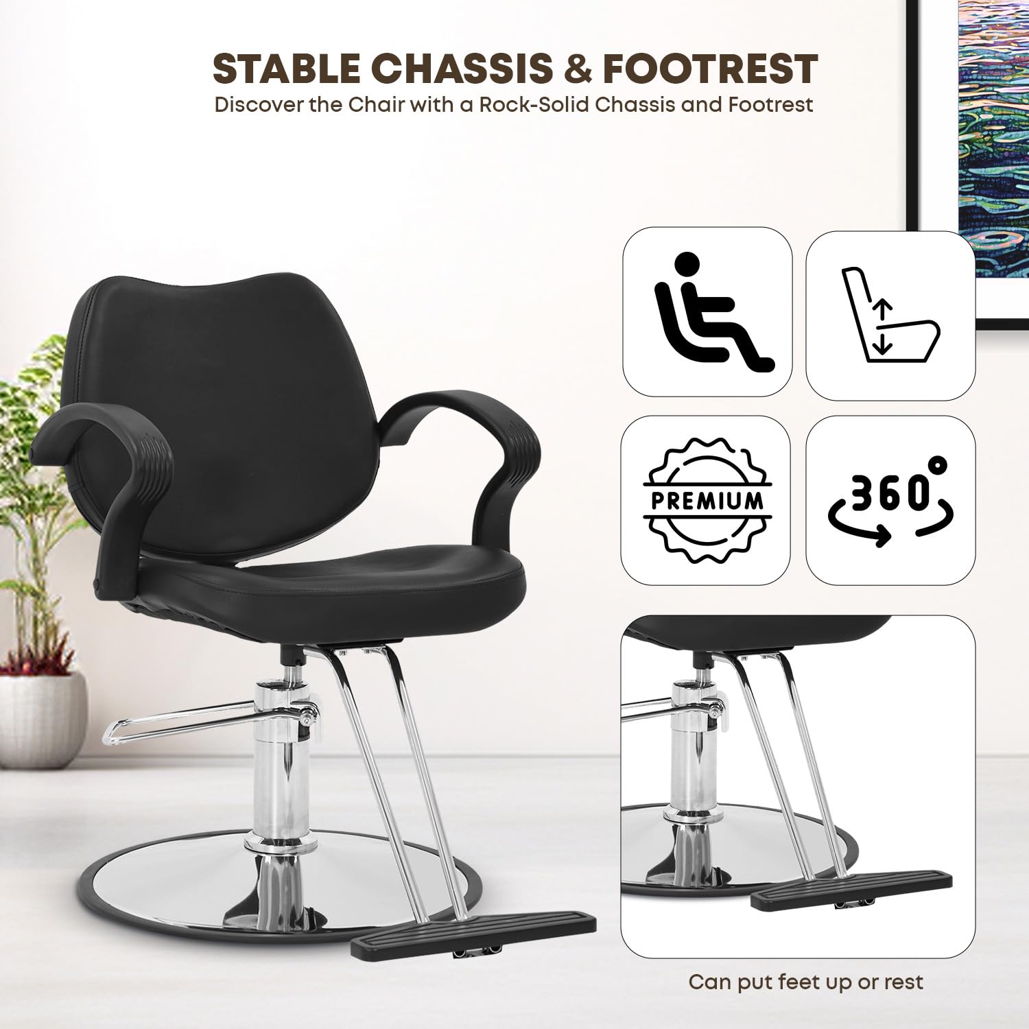 **Professional Hydraulic Barber Chair - Heavy Duty 360° Swivel Hair Salon Styling Chair with Ergonomic Design for Hair Cutting, Shampoo & Spa - Black Beauty Equipment for Men & Women Stylists | Perfect for Salons, Barbershops & Home Use**