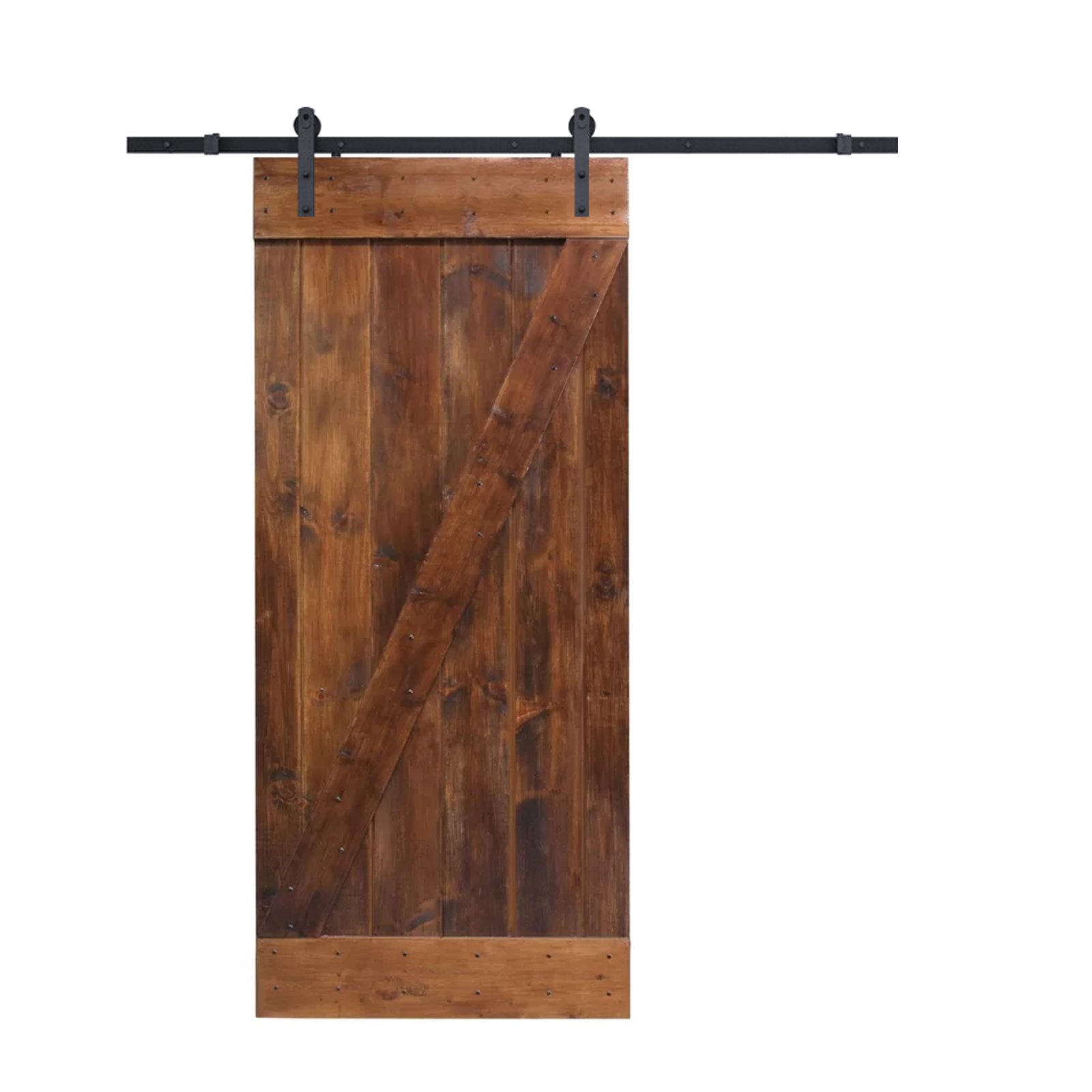 Solid Core Knotty Pine DIY Barn Door Slab with Hardware Kit - Dark Coffee Finish | Rustic Interior Door for Home, Office & Cabin Decor | Easy Installation & Durable Design