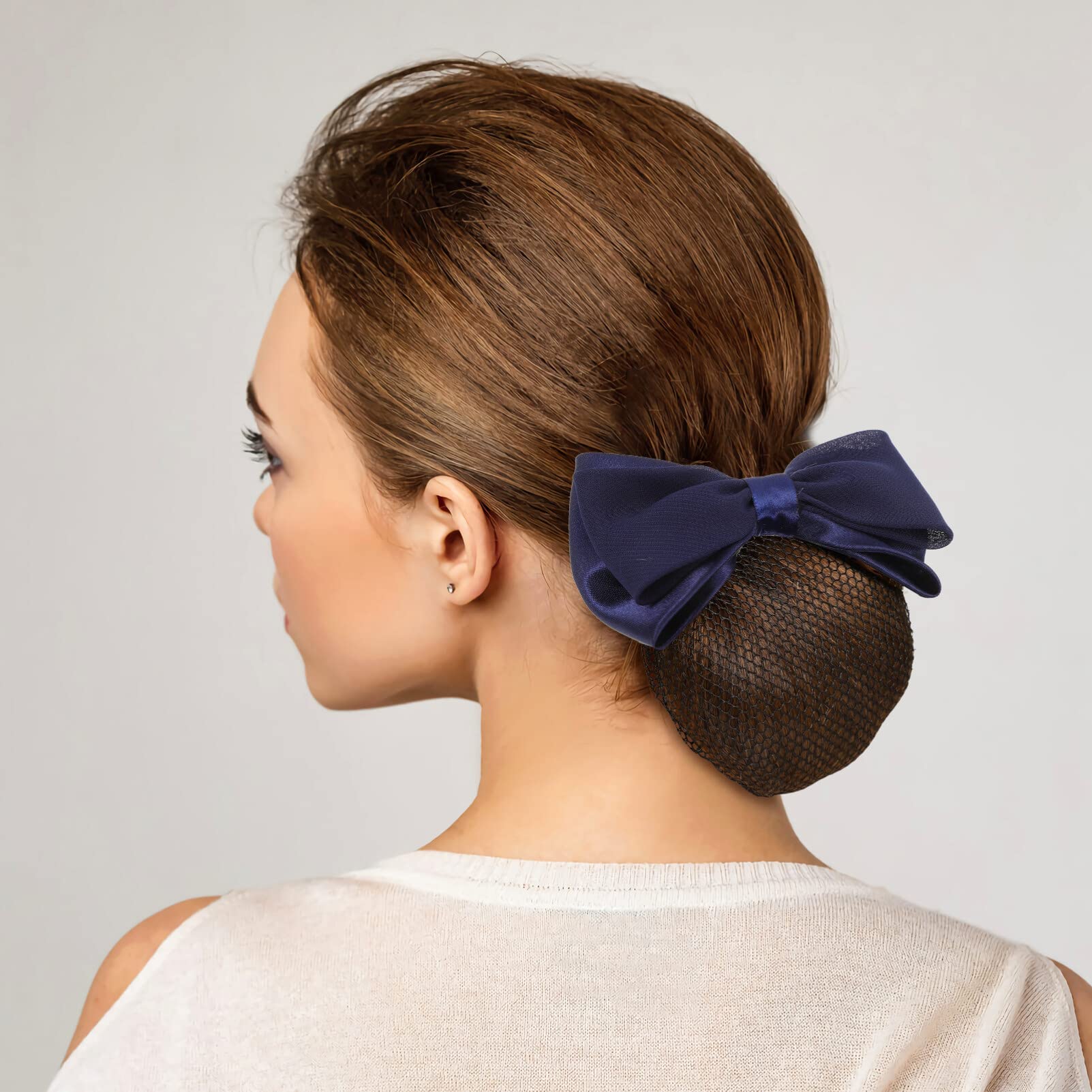 FRCOLOR 2-Pack Hair Bun Nets for Women - Invisible Hairpin Hair Nets, Hair Bun Cover & Hair Accessories for Ballet, Work, Wedding & Everyday Use - Soft Bow Tie Cloth Hair Clips (Black)