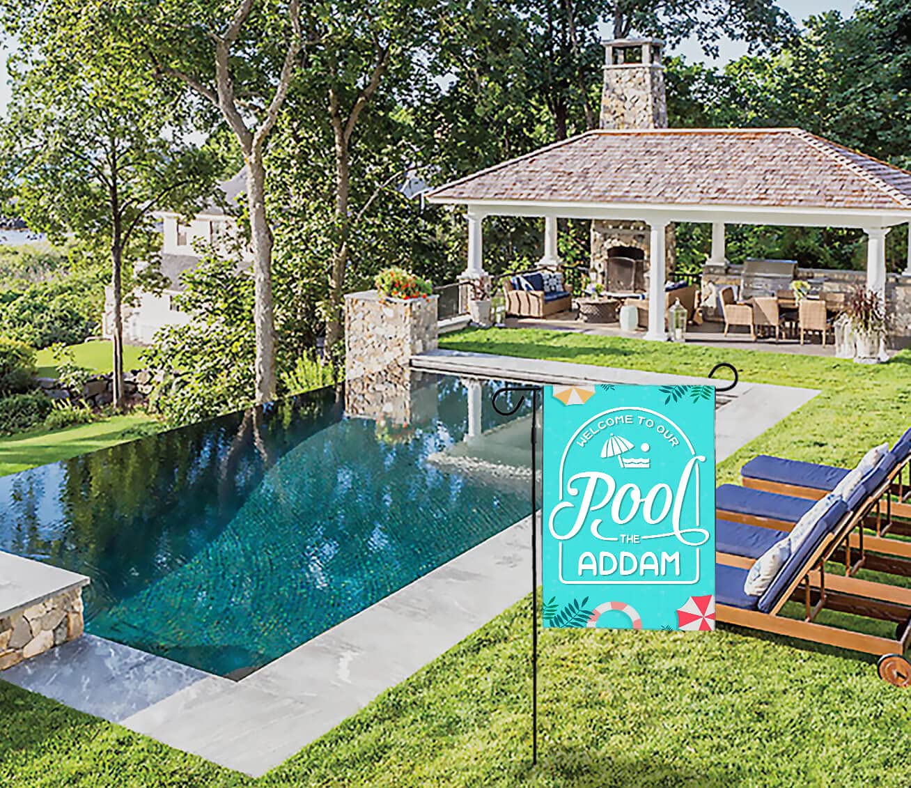 Custom Personalized Name Pool Garden Flag - Welcome to Our Pool & Pool Rules Sign - Funny 12